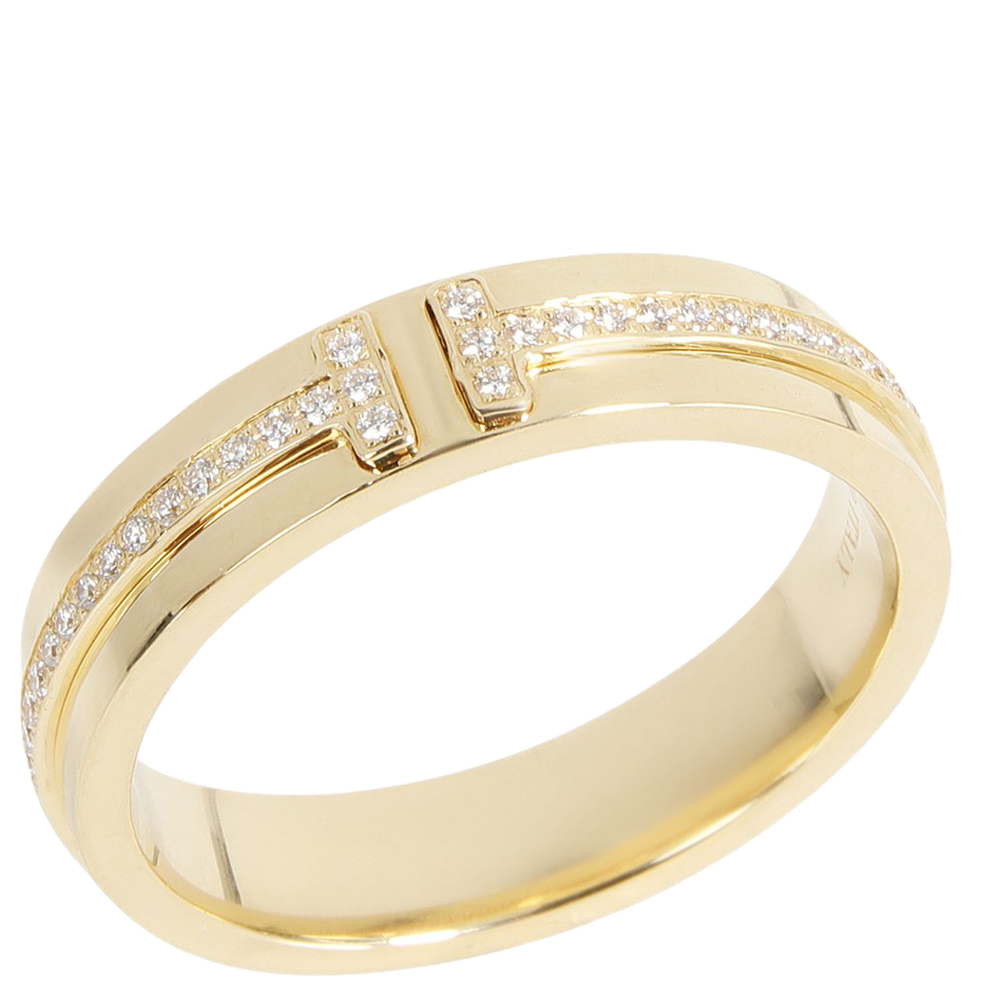 Tiffany & Co. Narrow Tiffany T Band 18K Yellow Gold Diamond Ring EU 54.5