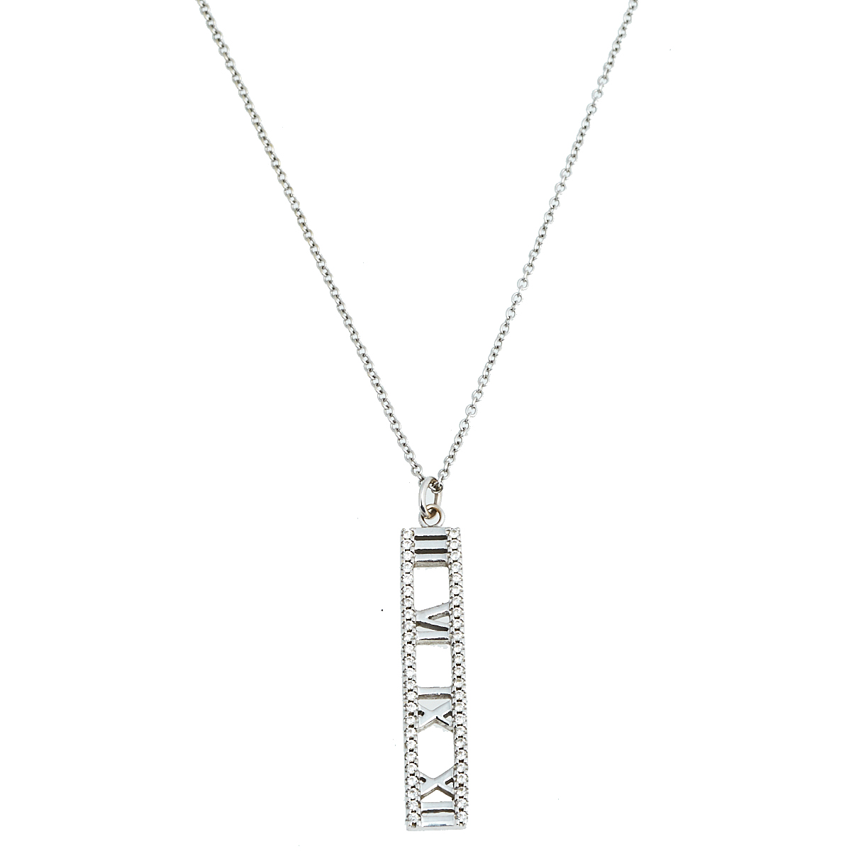 Tiffany & Co. Atlas Diamond 18k White Gold Open Bar Pendant Necklace