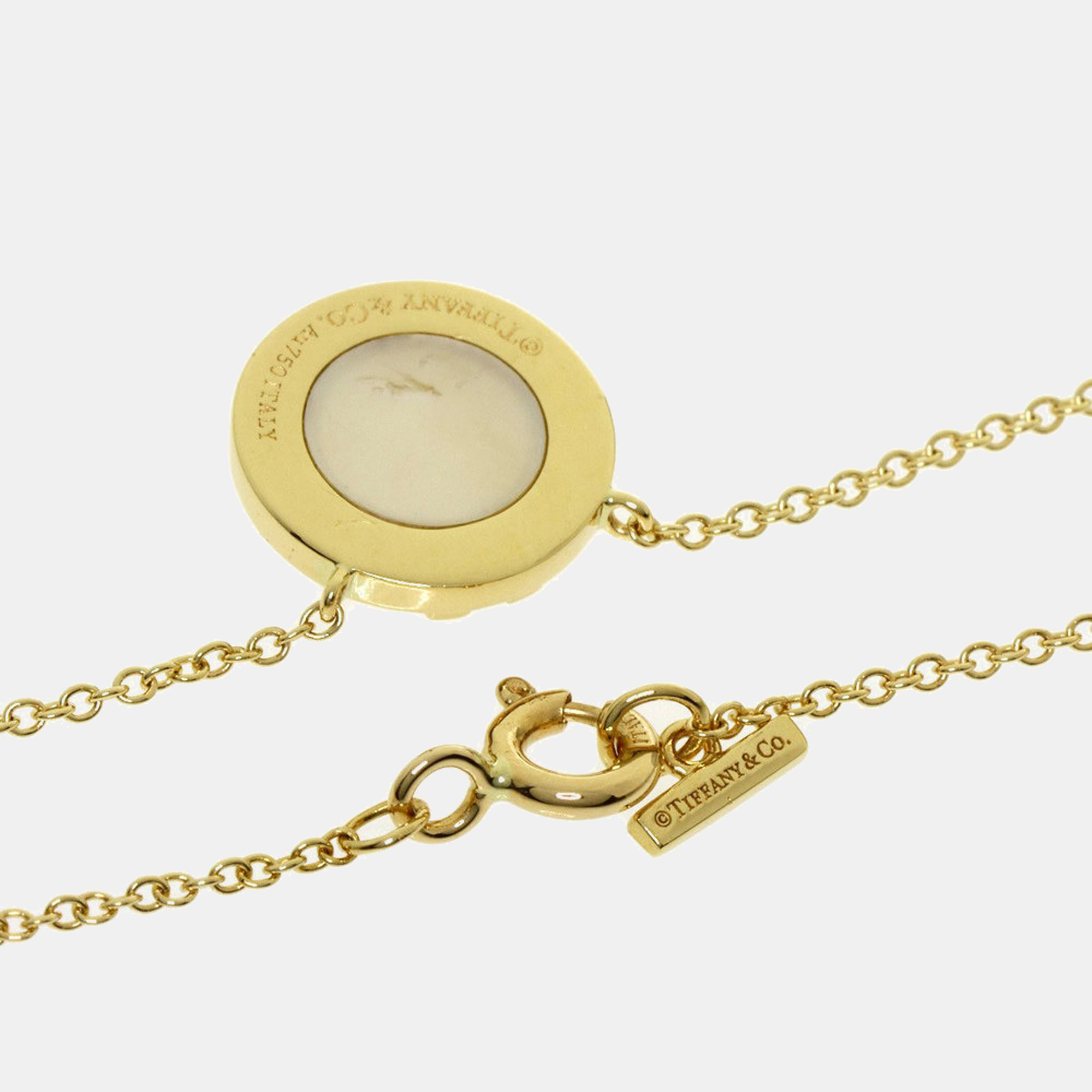 Tiffany & Co. 18K Yellow Gold With Diamonds And Mother Of Pearl T Circle Pendant Necklace