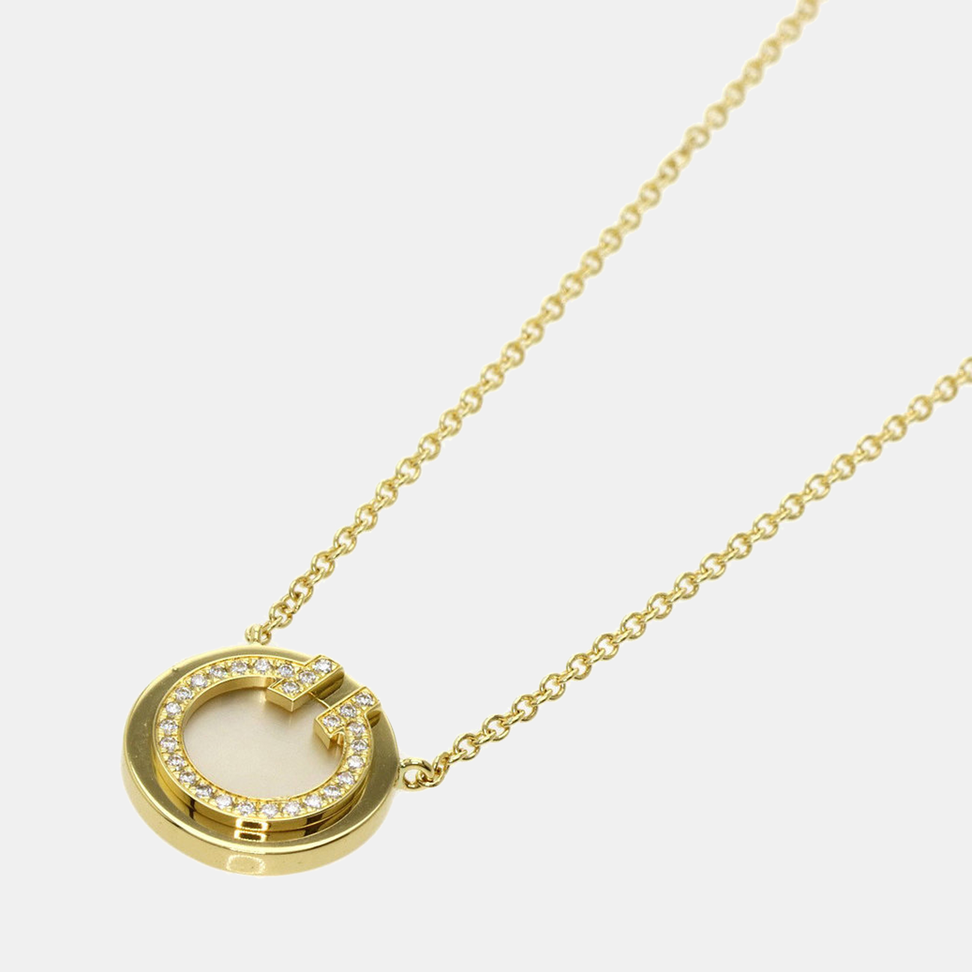 Tiffany & Co. 18K Yellow Gold With Diamonds And Mother Of Pearl T Circle Pendant Necklace