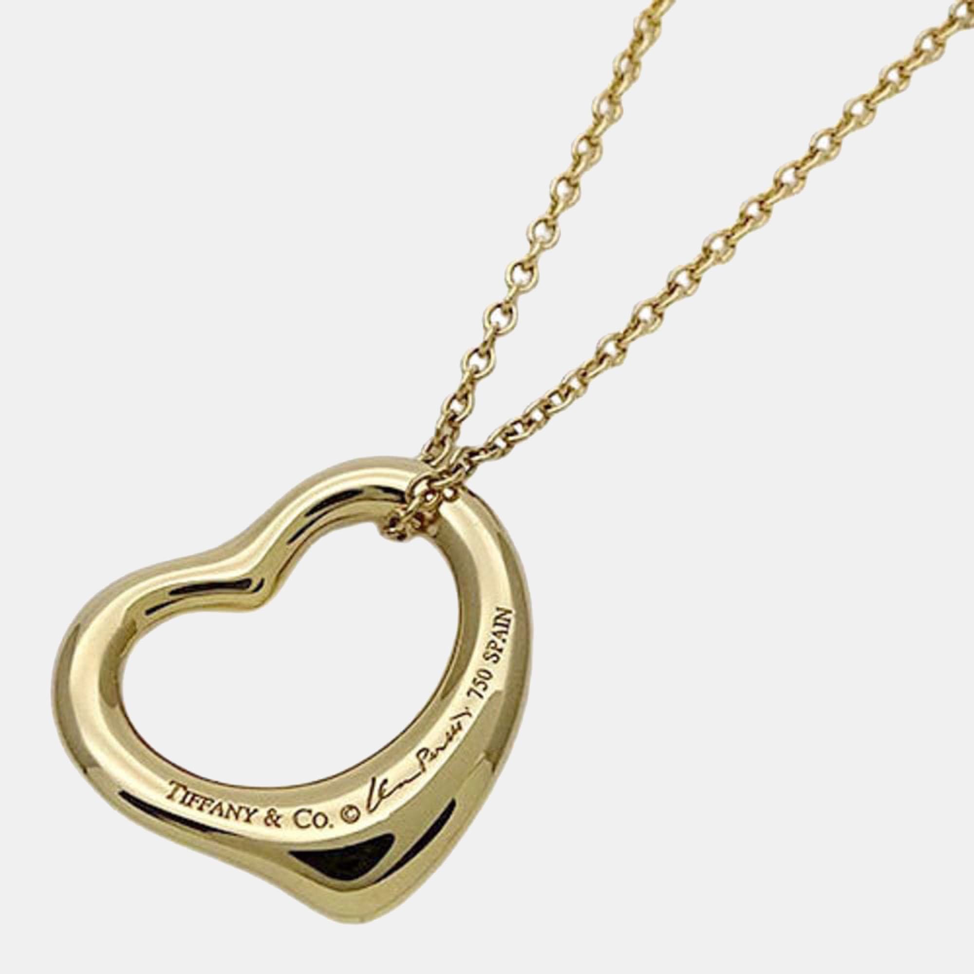 Tiffany Co Elsa Peretti Open Heart 18K Yellow Gold Diamond Necklace