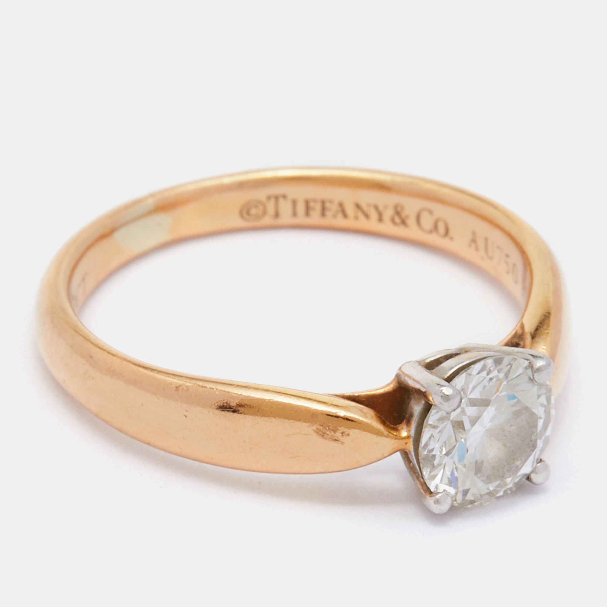 Tiffany & Co. Harmony Solitaire Diamond 0.50 Ct 18k Rose Gold Platinum Ring Size 45