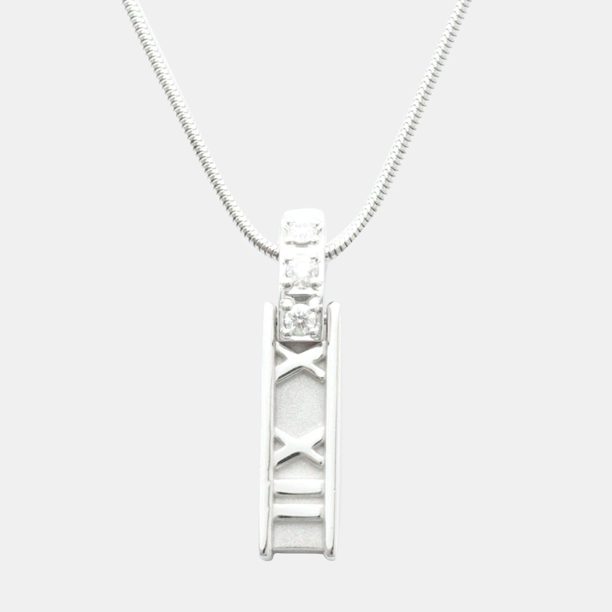 Tiffany & Co. Atlas Bar 18K White Gold Diamond Necklace