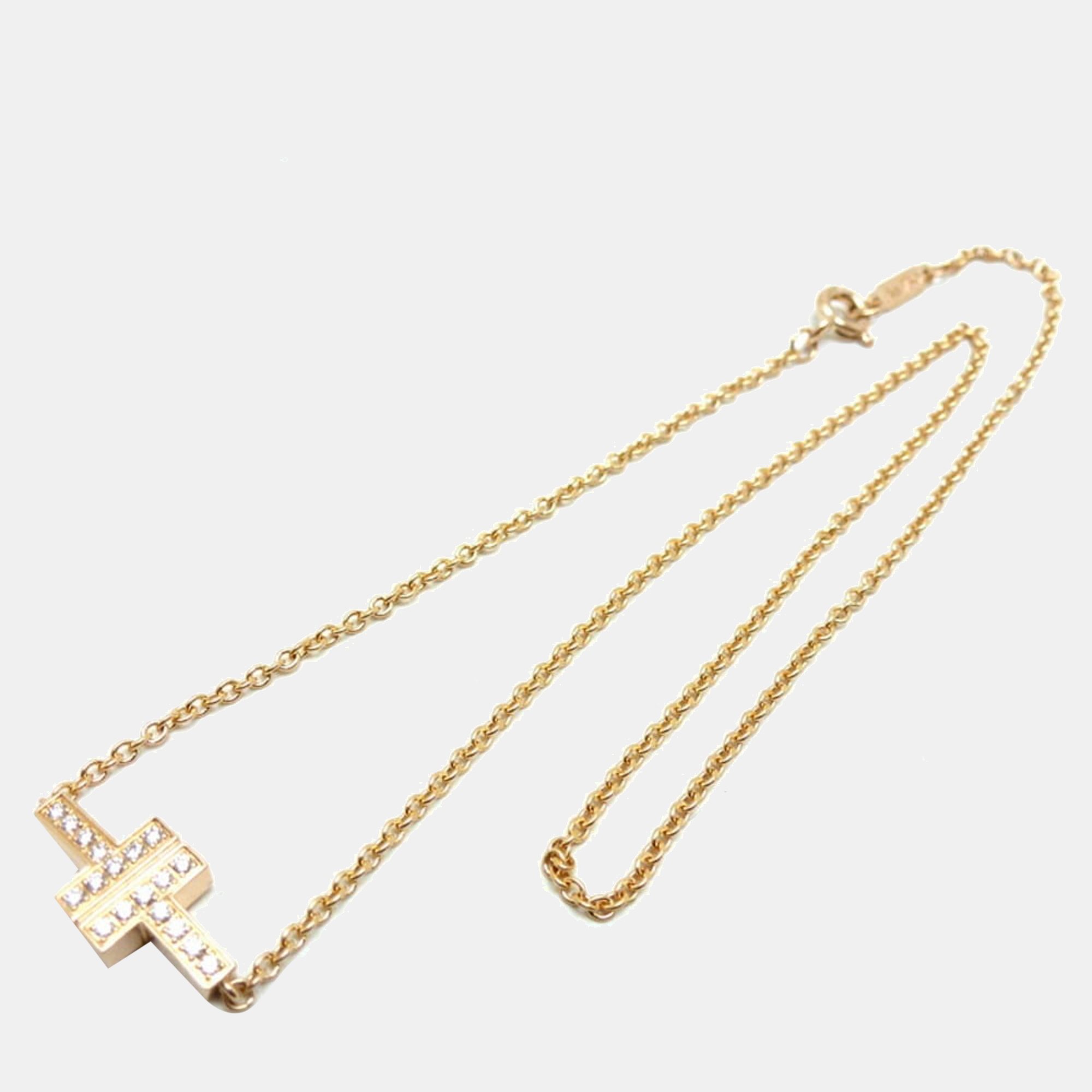 Tiffany & Co. Tiffany T Double Chain 18K Rose Gold Diamond Bracelet 33.5