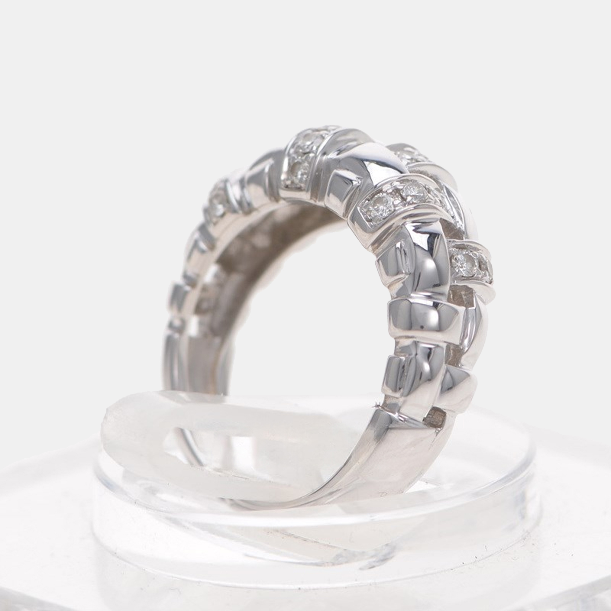 Tiffany & Co. 18K White Gold And Diamond Basket Weave Band Ring EU 53