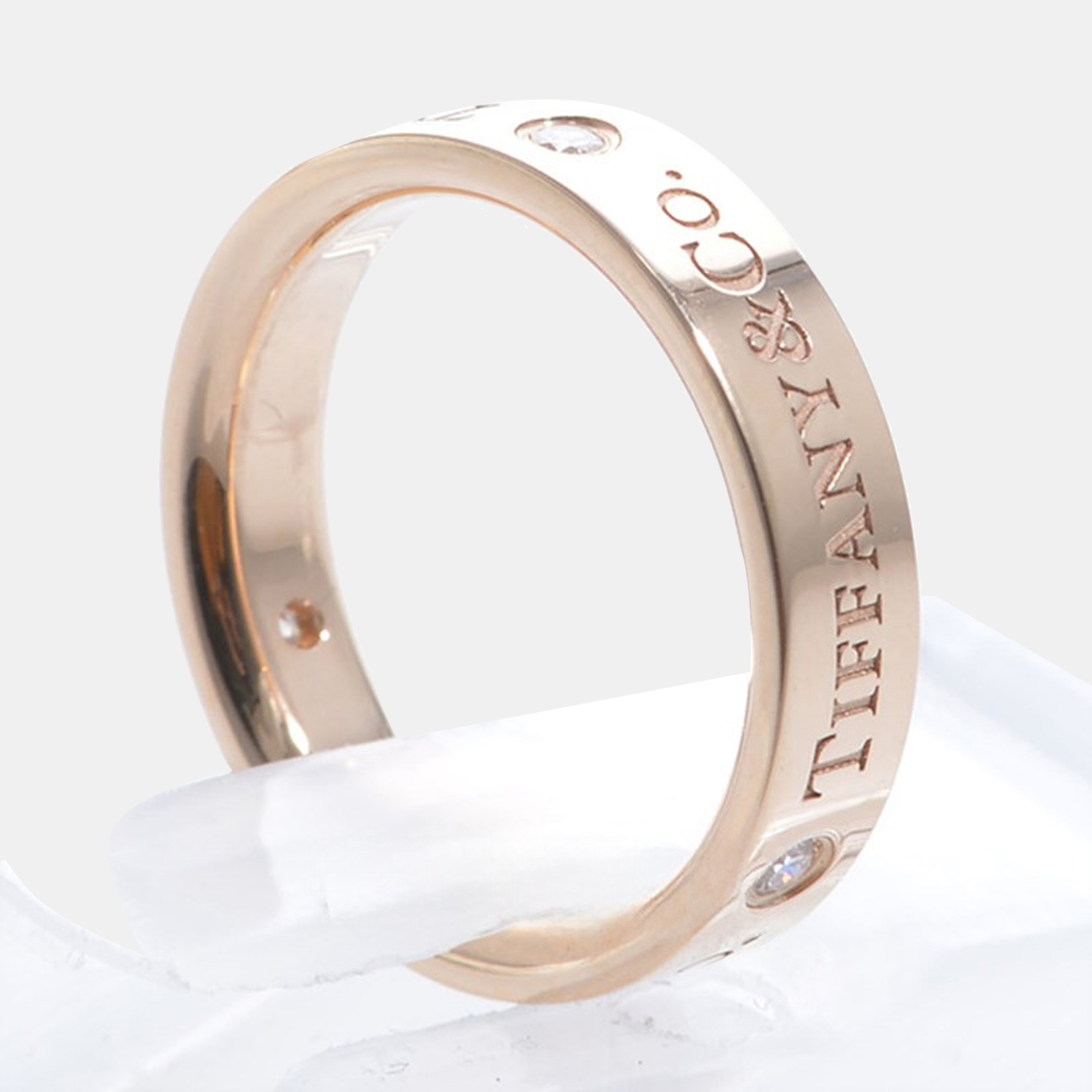 Tiffany & Co. 18K Rose Gold And Diamond Logo Band Ring EU 47