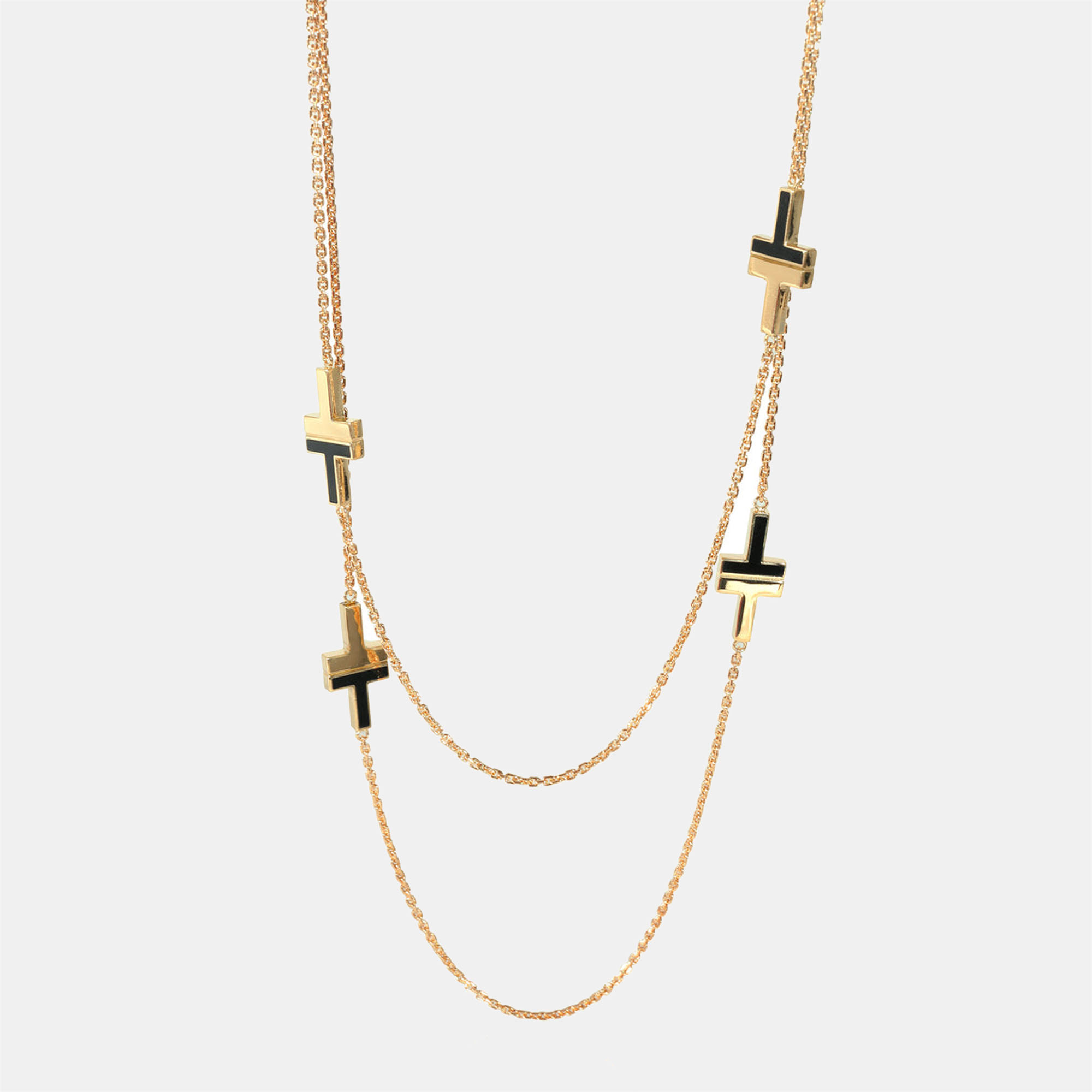 Tiffany & co. tiffany t black onyx station necklace in 18k yellow gold