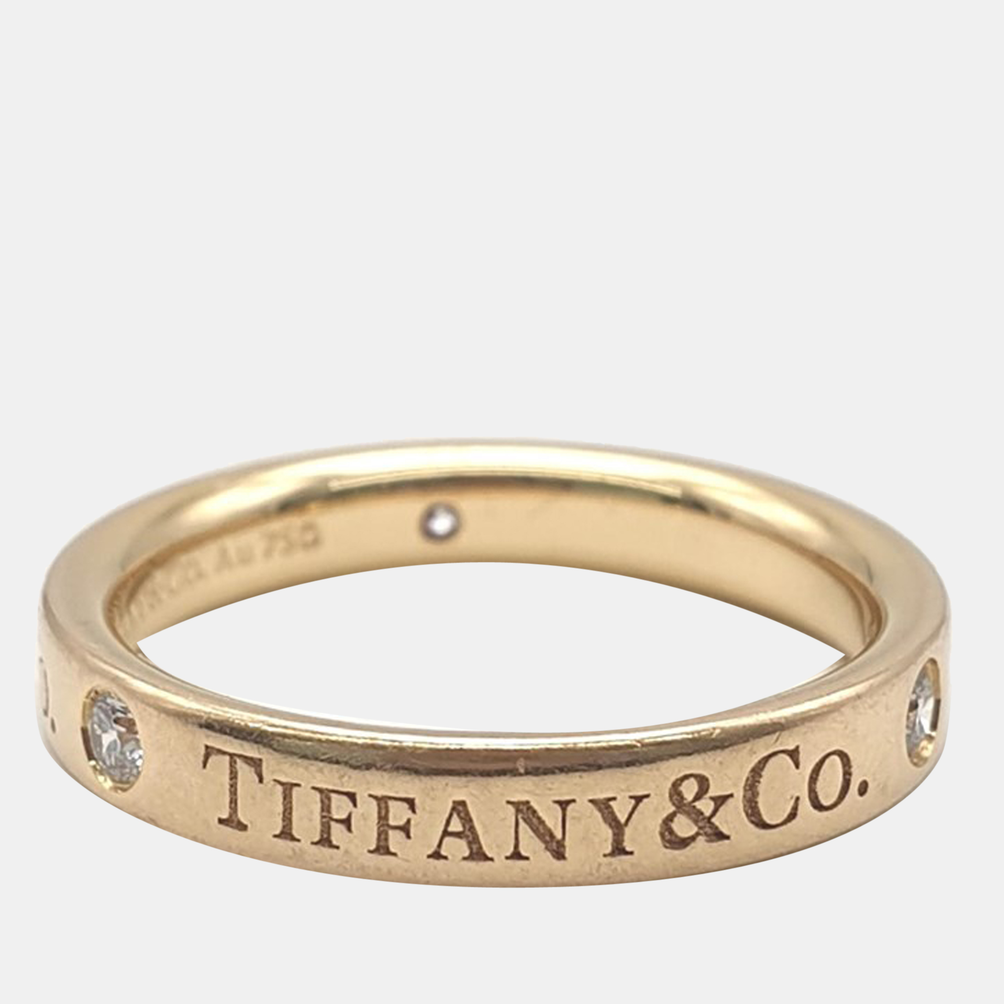 Tiffany & Co. Tiffany® Diamond Wedding Band Logo 18K Rose Gold Diamond Ring EU 49