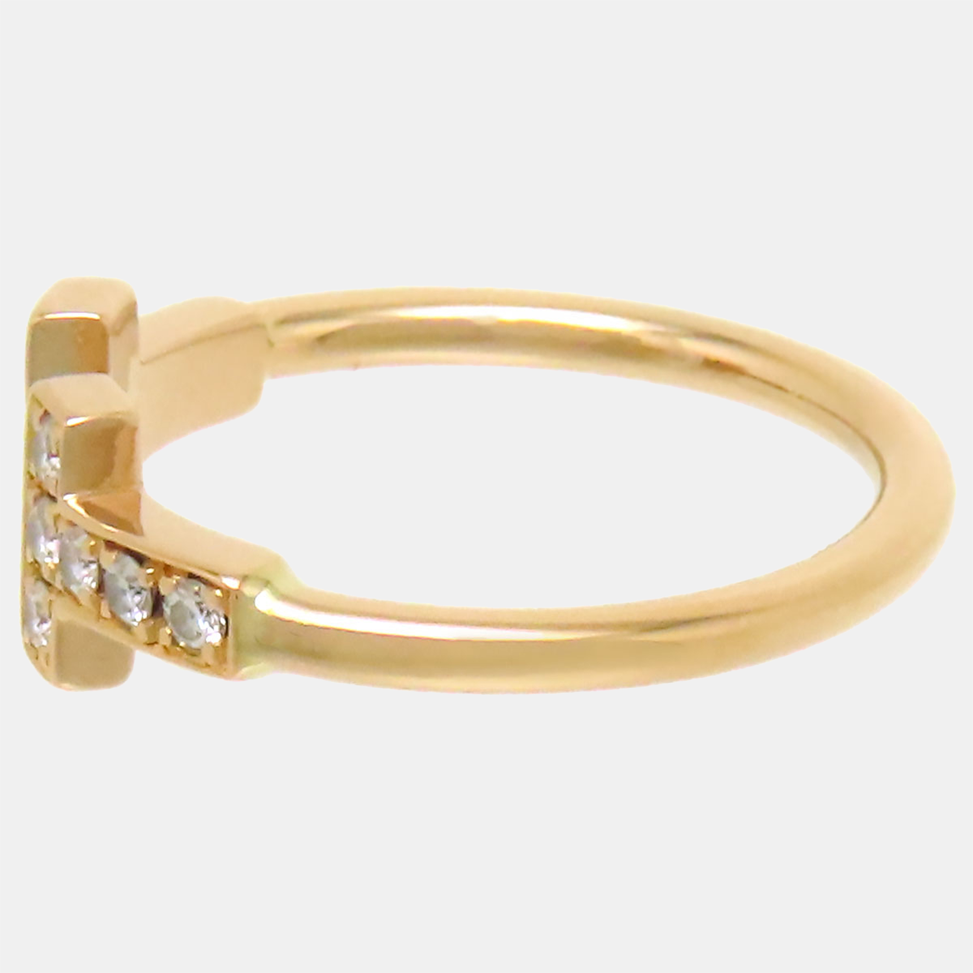 Tiffany&Co Rose Gold Metal 18k Gold Diamond T Wire Ring EU 57