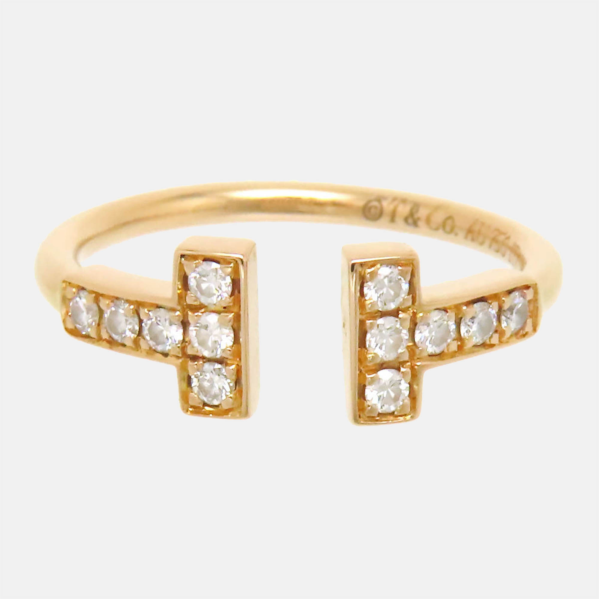 Tiffany&Co Rose Gold Metal 18k Gold Diamond T Wire Ring EU 57