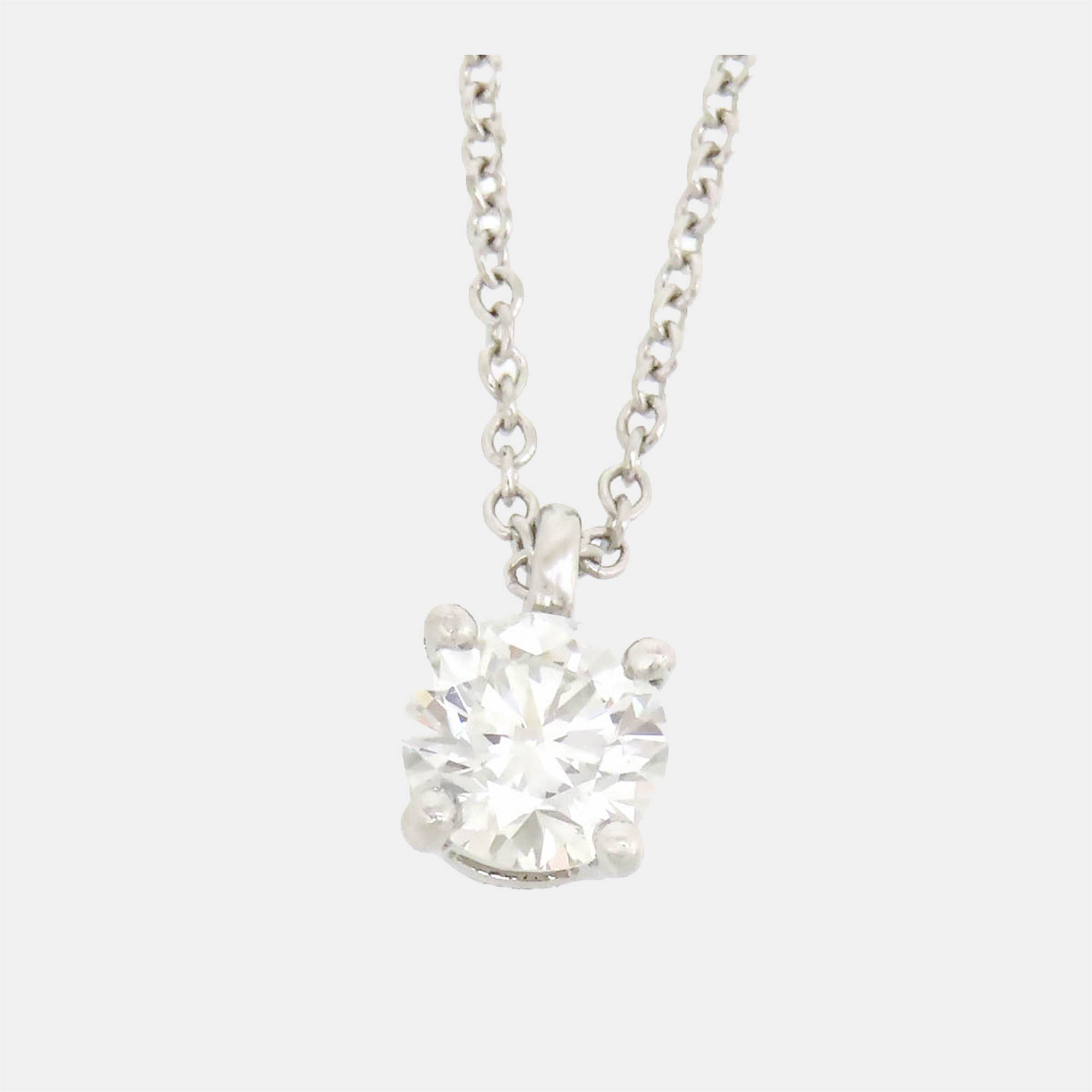 Tiffany&Co Silver Metal Platinum Diamond Solitaire Pendant Necklace