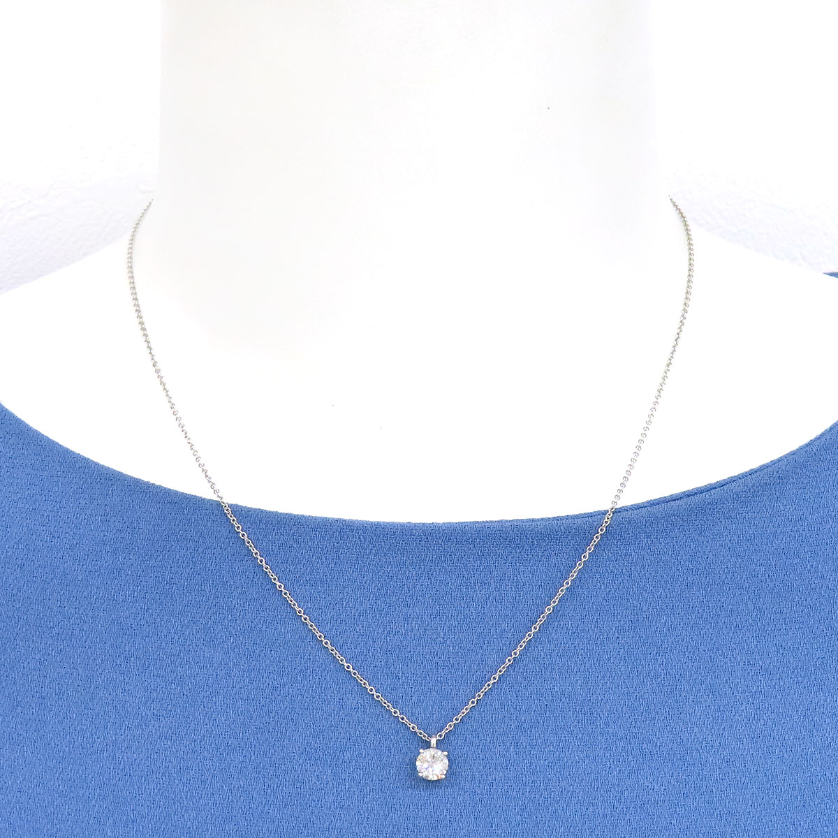 Tiffany&Co Silver Metal Platinum Diamond Solitaire Pendant Necklace