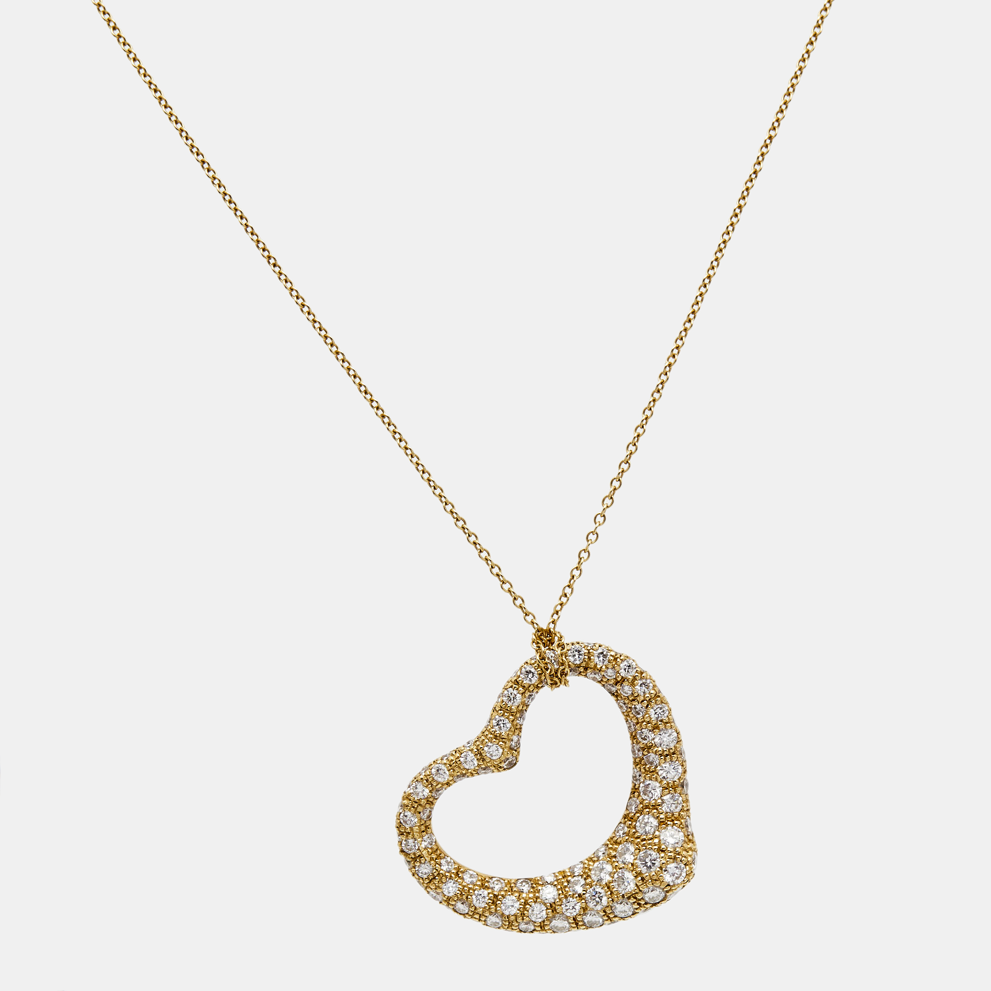 Tiffany & Co. Elsa Peretti Open Heart Diamonds 18k Yellow Gold Necklace