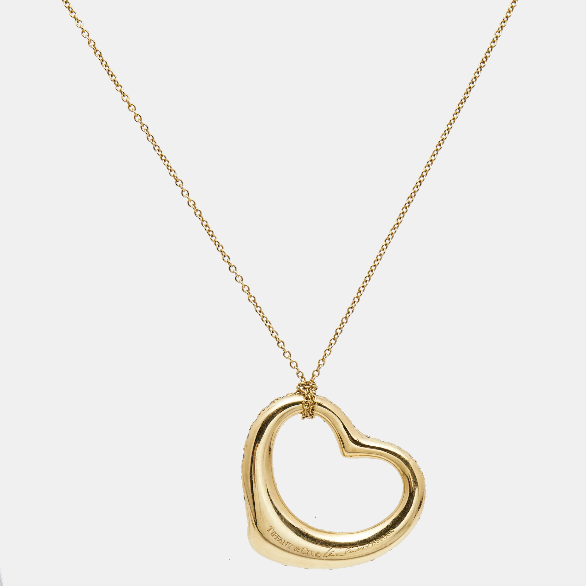 Tiffany & Co. Elsa Peretti Open Heart Diamonds 18k Yellow Gold Necklace