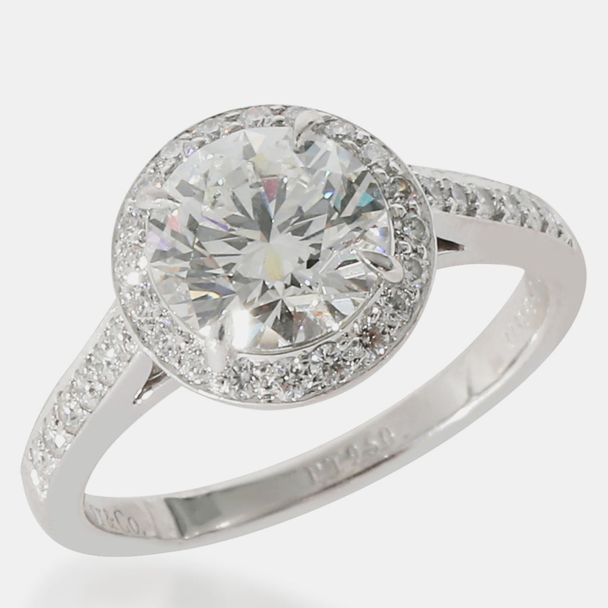 Tiffany & Co. Halo Engagement Ring In Platinum G VVS2 1.66 CTW EU 50.5