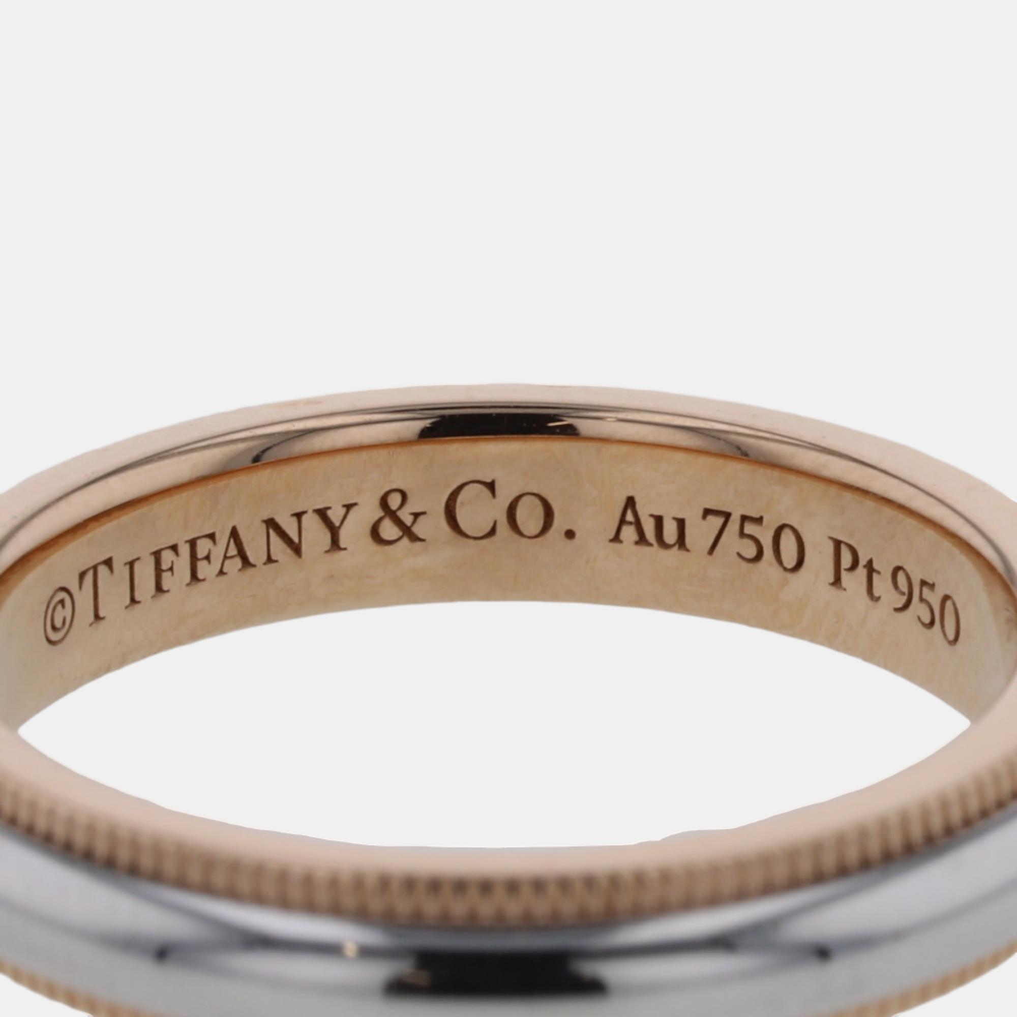 Tiffany & Co. Tiffany Essential Milgrain Band 18K Yellow Gold Platinum Ring EU 50
