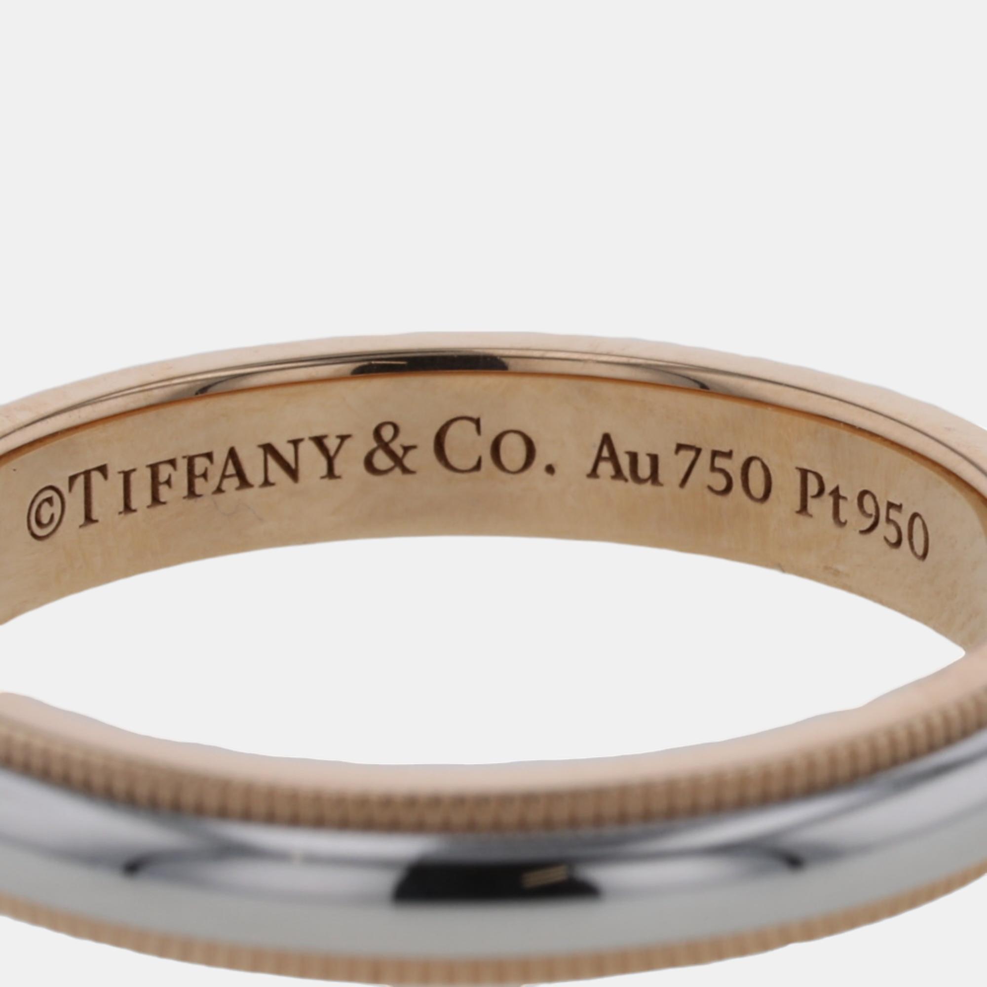 Tiffany & Co. Tiffany Essential Band Milgrain 18K Yellow Gold Platinum Ring EU 57