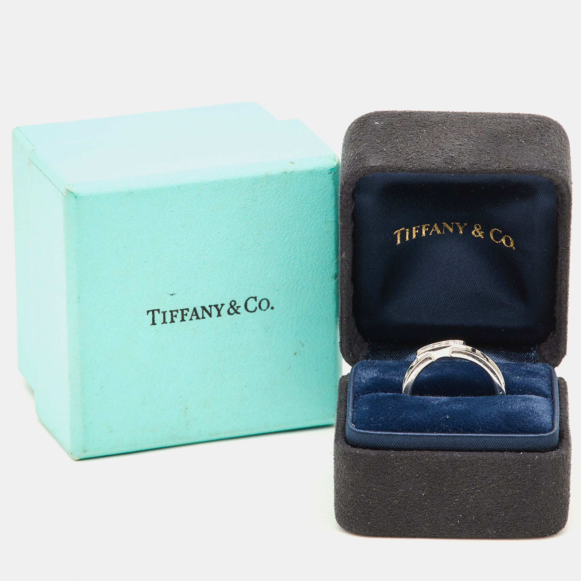 Tiffany & Co. Atlas Diamond 18K White Gold Band Ring 50