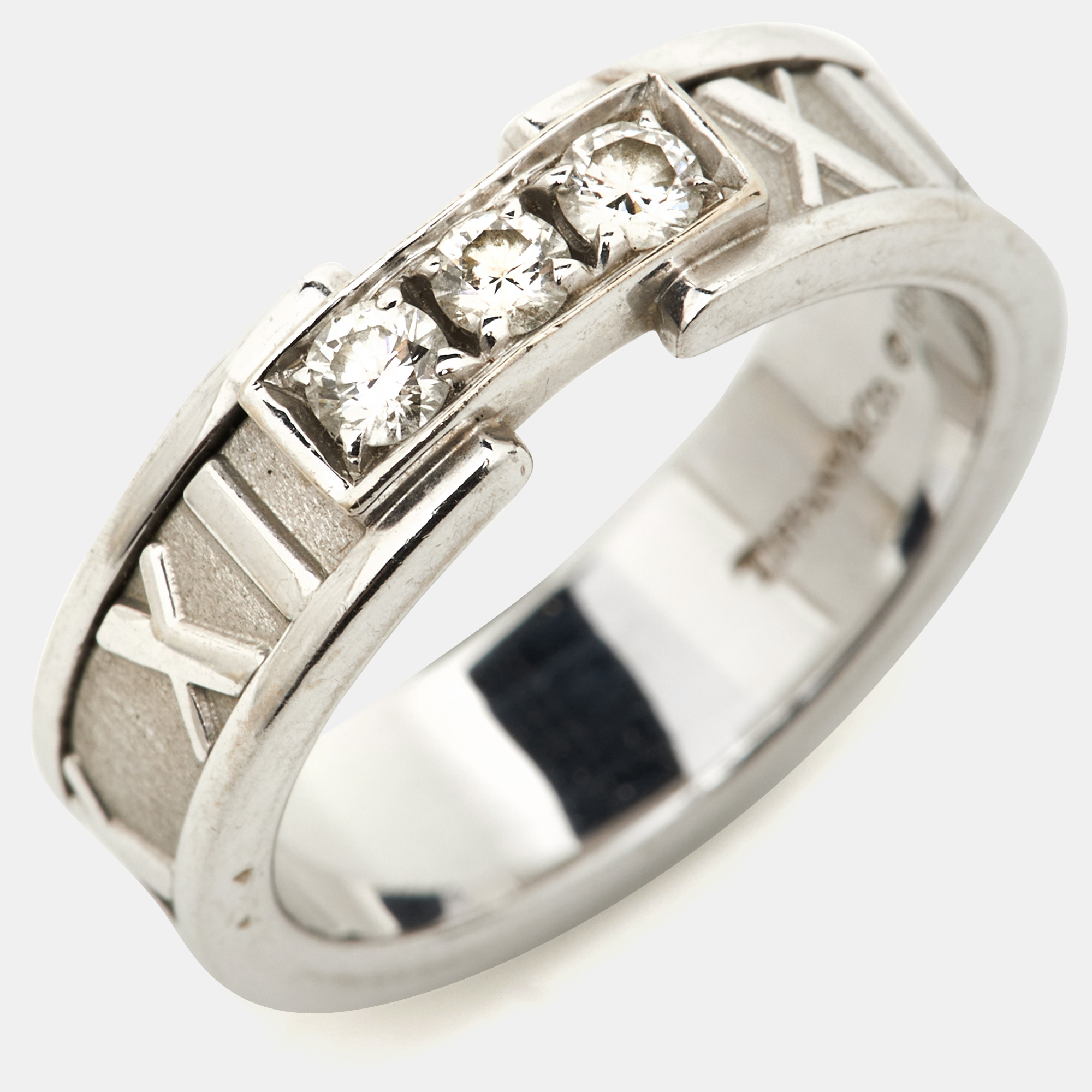 Tiffany & Co. Atlas Diamond 18K White Gold Band Ring 50