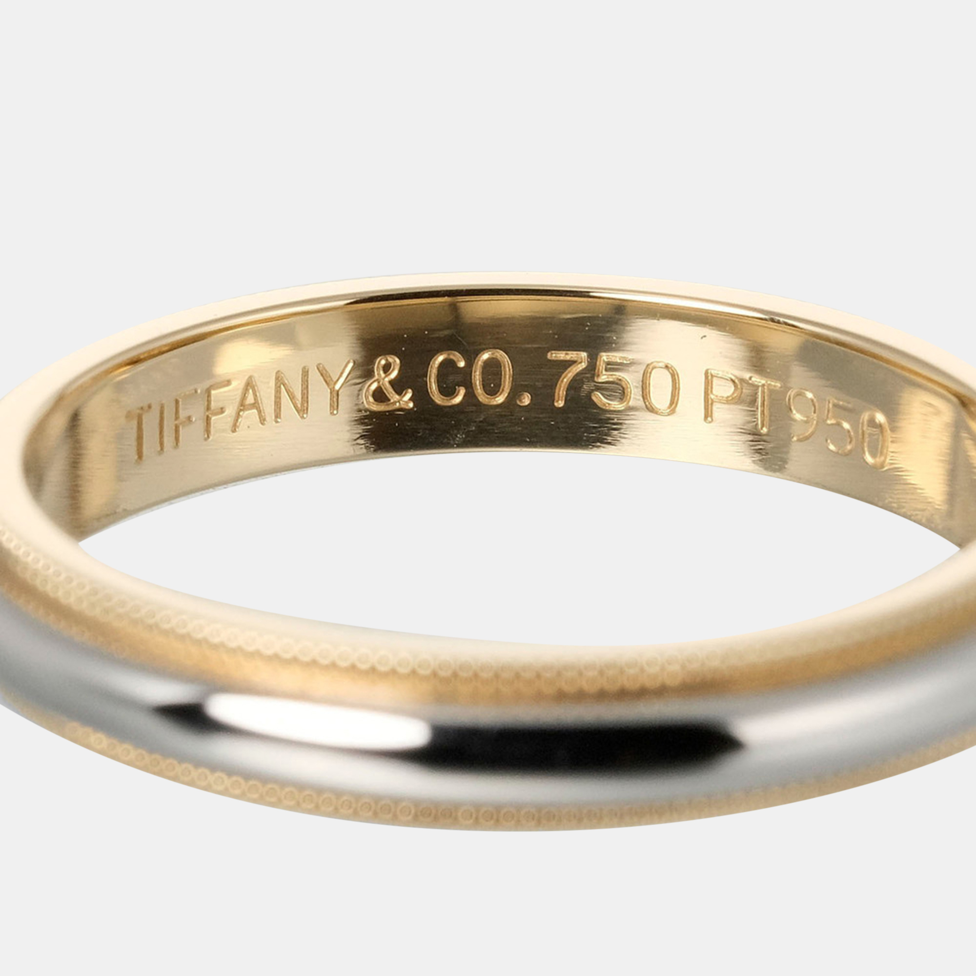 Tiffany & Co. Platinum And 18K Yellow Gold Two-Tone Milgrain Wedding Band Ring EU 61