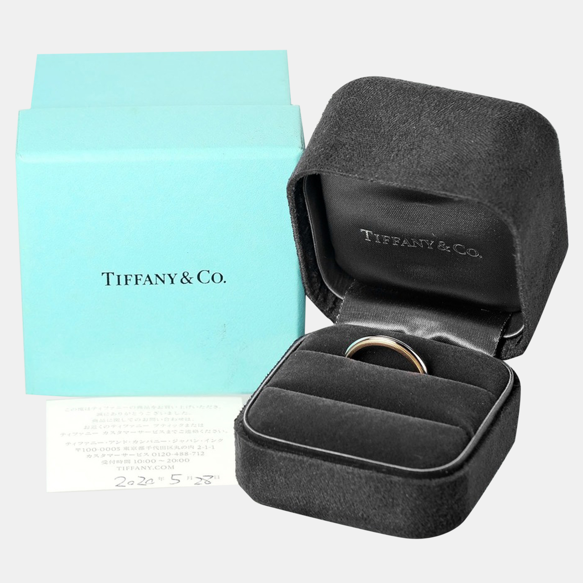 Tiffany & Co. Platinum And 18K Yellow Gold Two-Tone Milgrain Wedding Band Ring EU 61