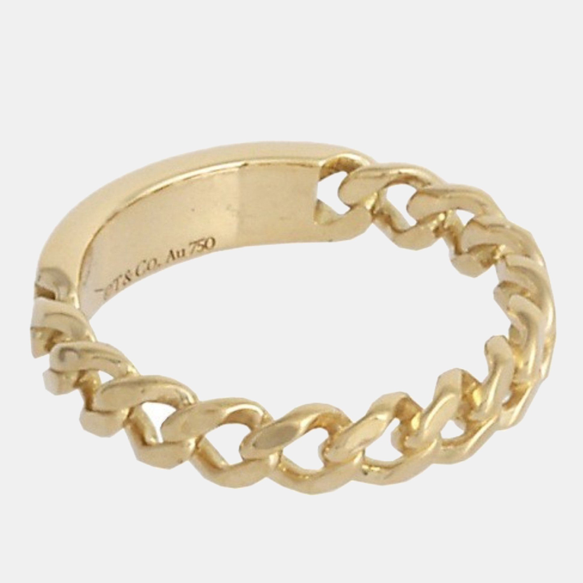 Tiffany & Co. 18K Yellow Gold And Diamond Micro Link ID Chain Ring EU 45