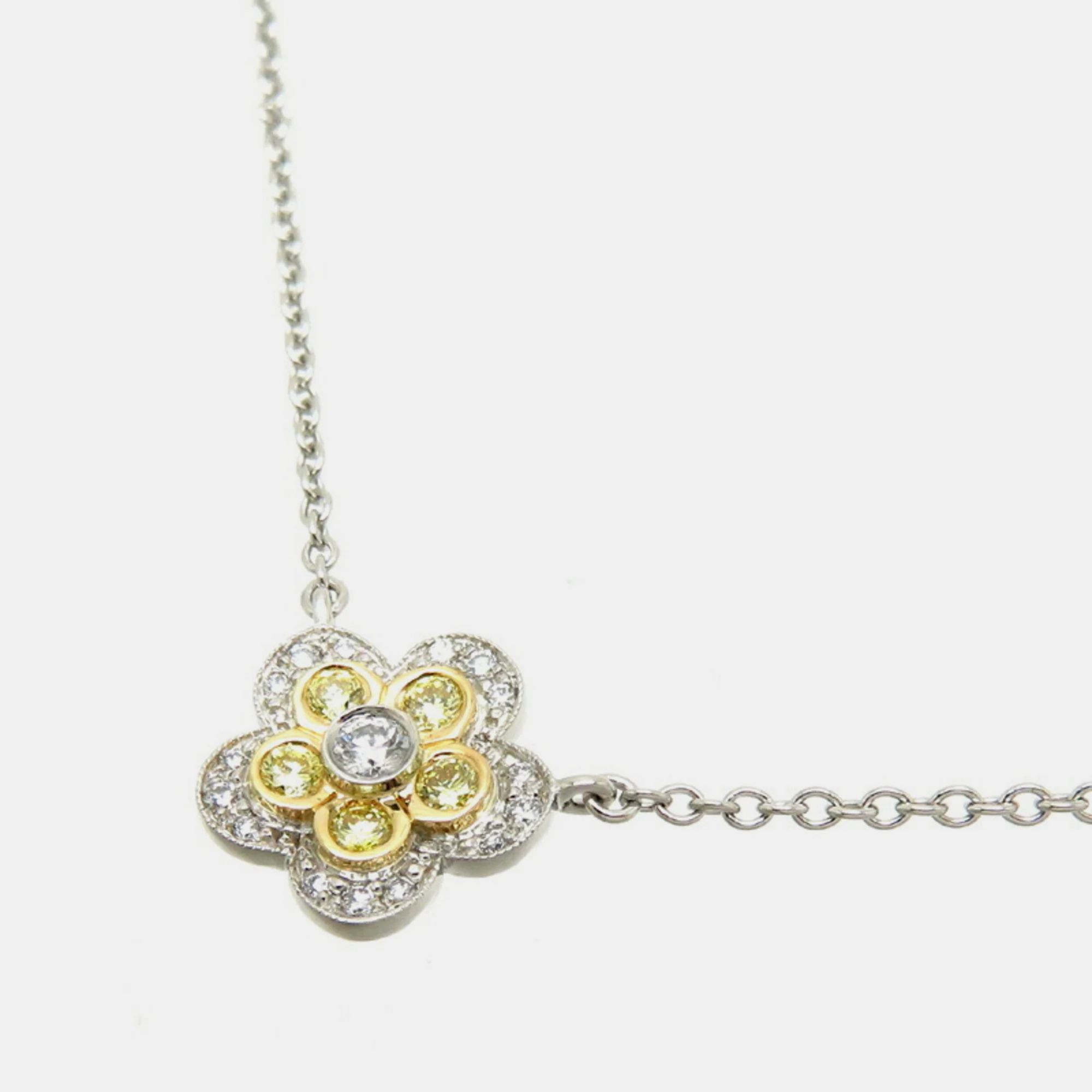 Tiffany & Co. Garden Flower Chain 18K Yellow Platinum Diamond Necklace