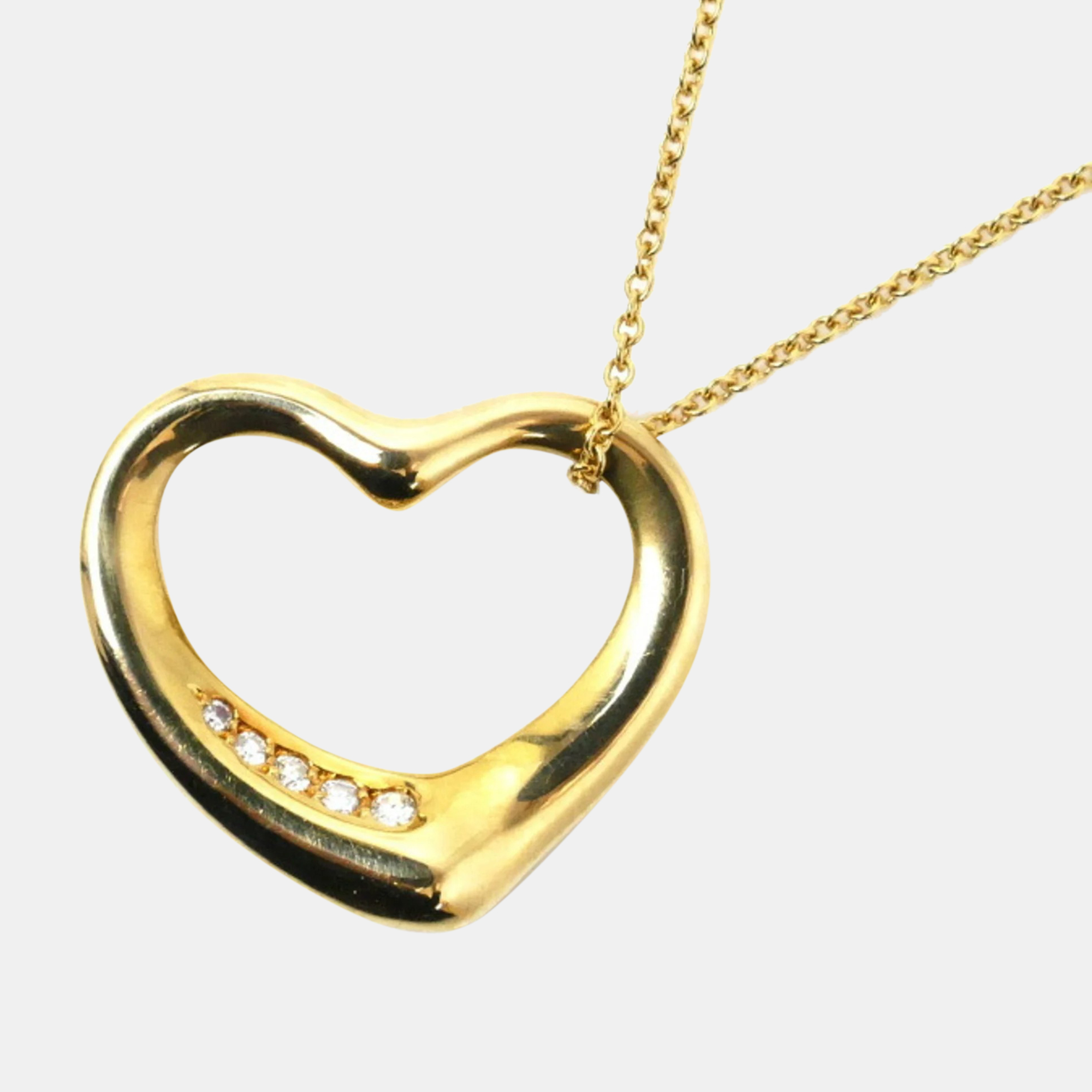Tiffany & Co. 18K Yellow Gold And Diamond Elsa Peretti Open Heart Pendant Necklace