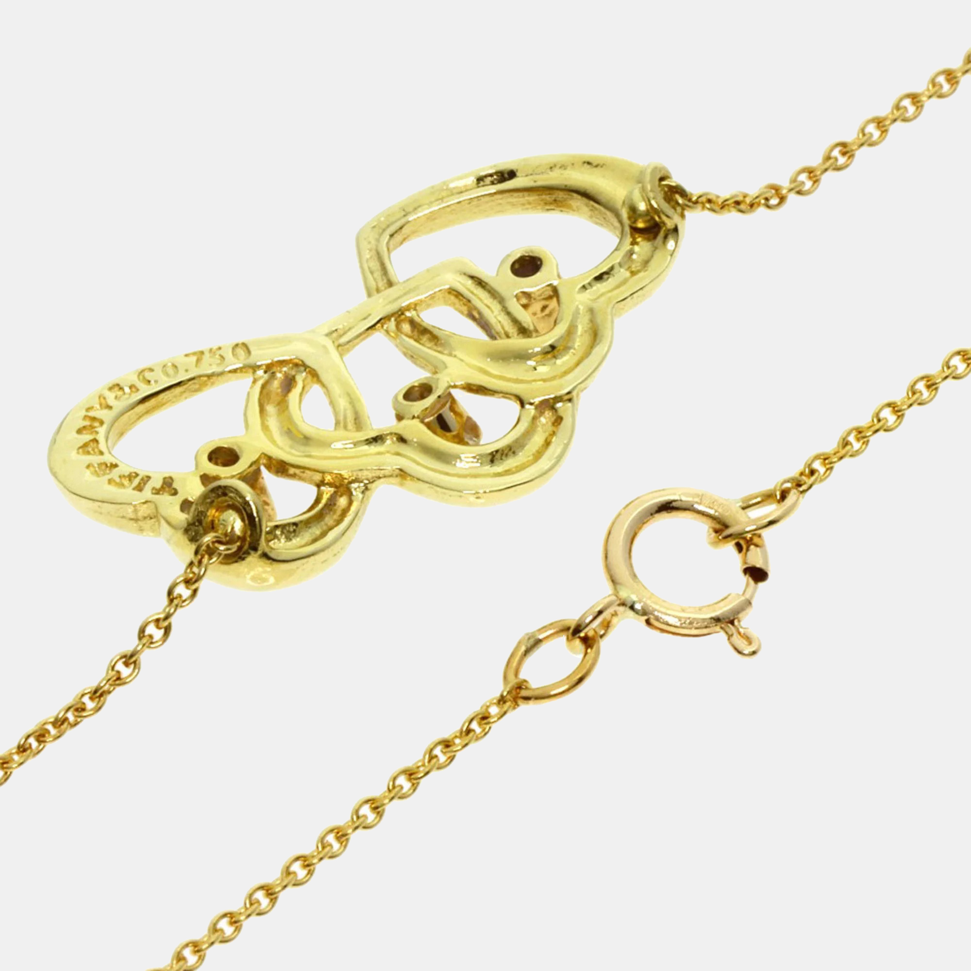 Tiffany & Co. 18K Yellow Gold And Diamond Triple Heart Pendant Necklace