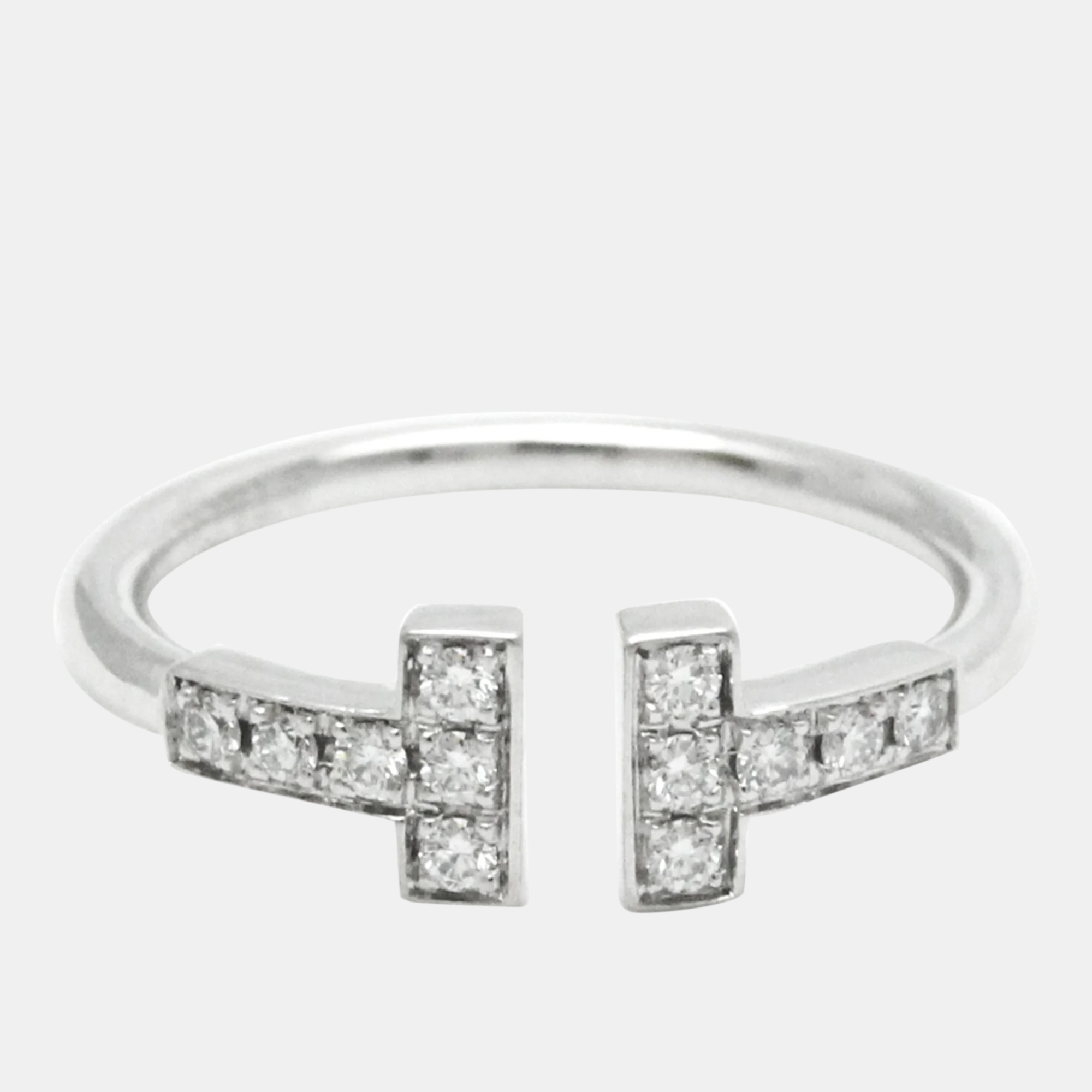 Tiffany & Co. 18K White Gold And Diamond T Wire Band Ring EU 47