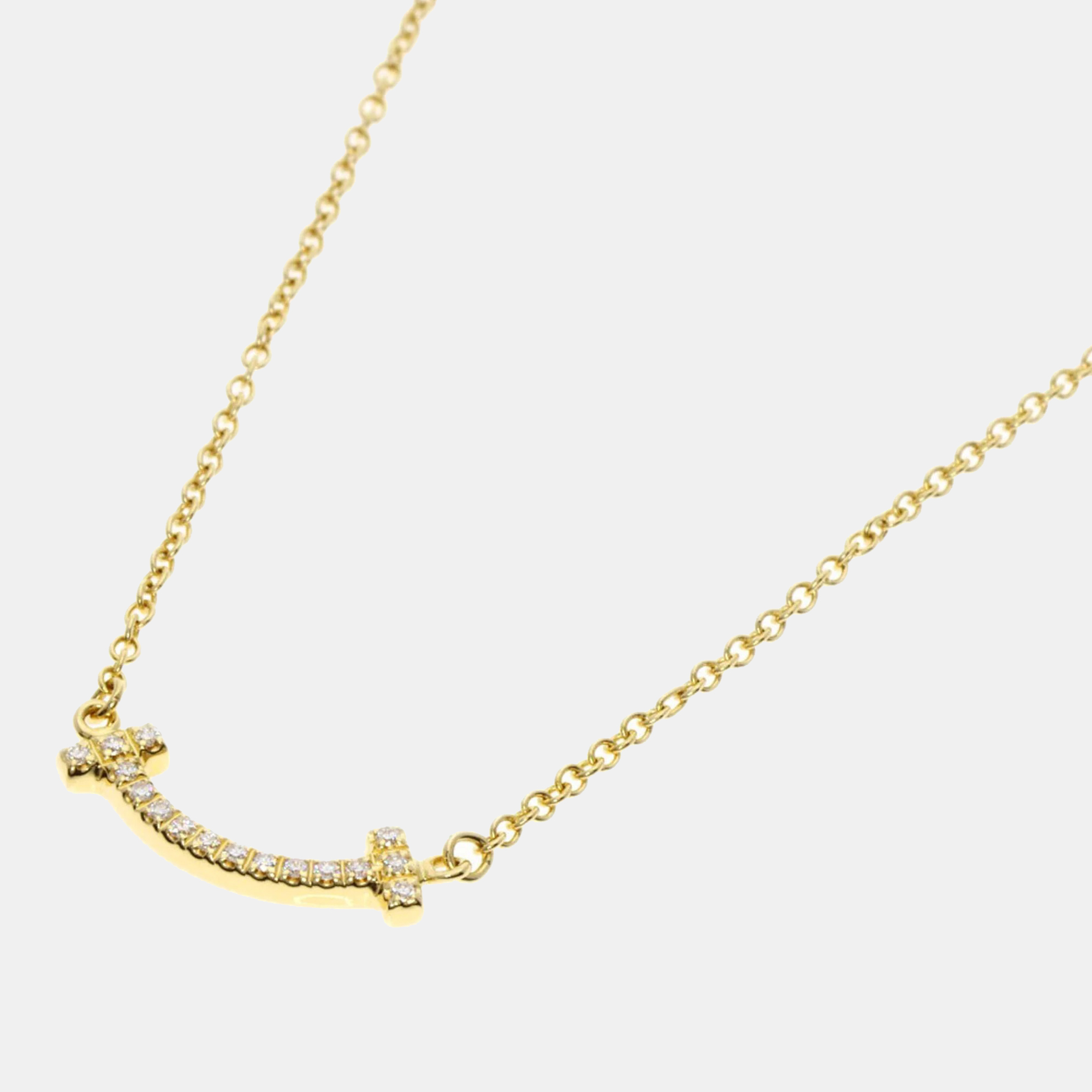 Tiffany & Co. 18K Yellow Gold And Diamond T Smile Pendant Necklace