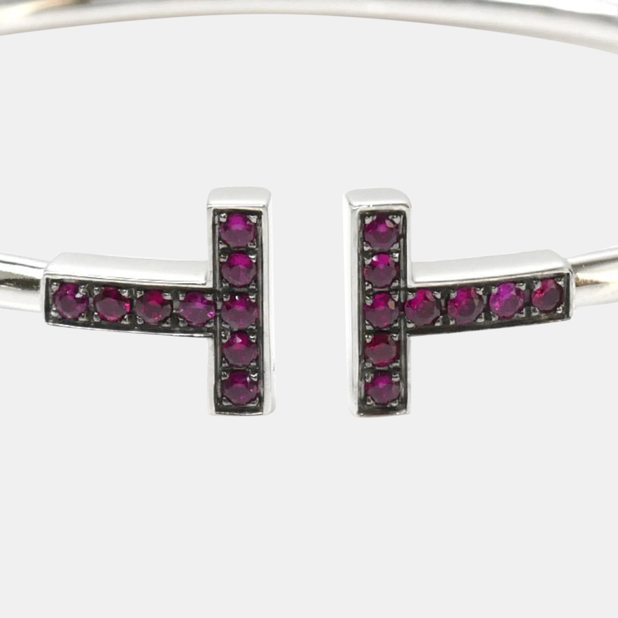Tiffany & Co. 18K White Gold And Ruby T Wire Bracelet