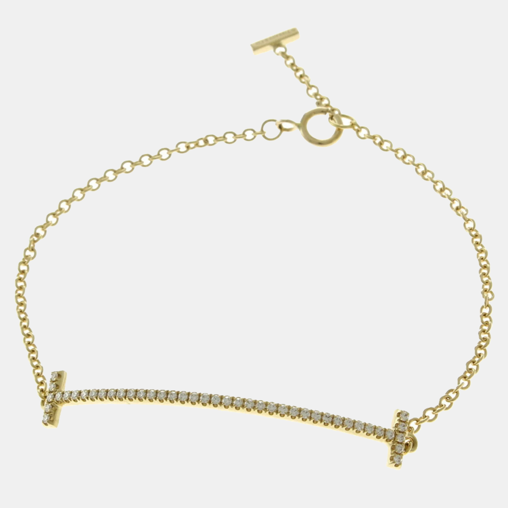 Tiffany & Co. 18K Yellow Gold And Diamond T Smile Bracelet