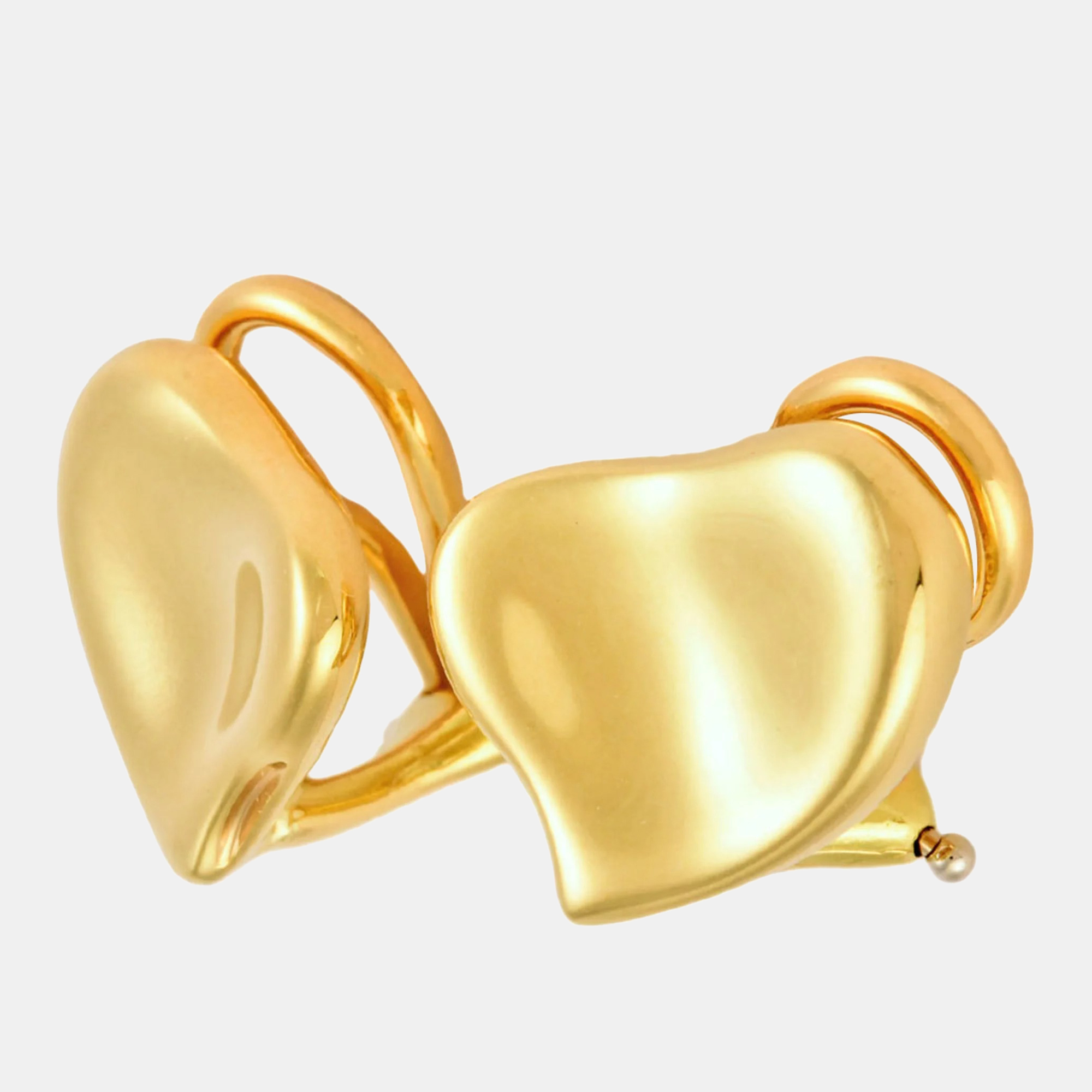 Tiffany & Co. 18K Yellow Gold Elsa Peretti Full Heart Clip On Earrings