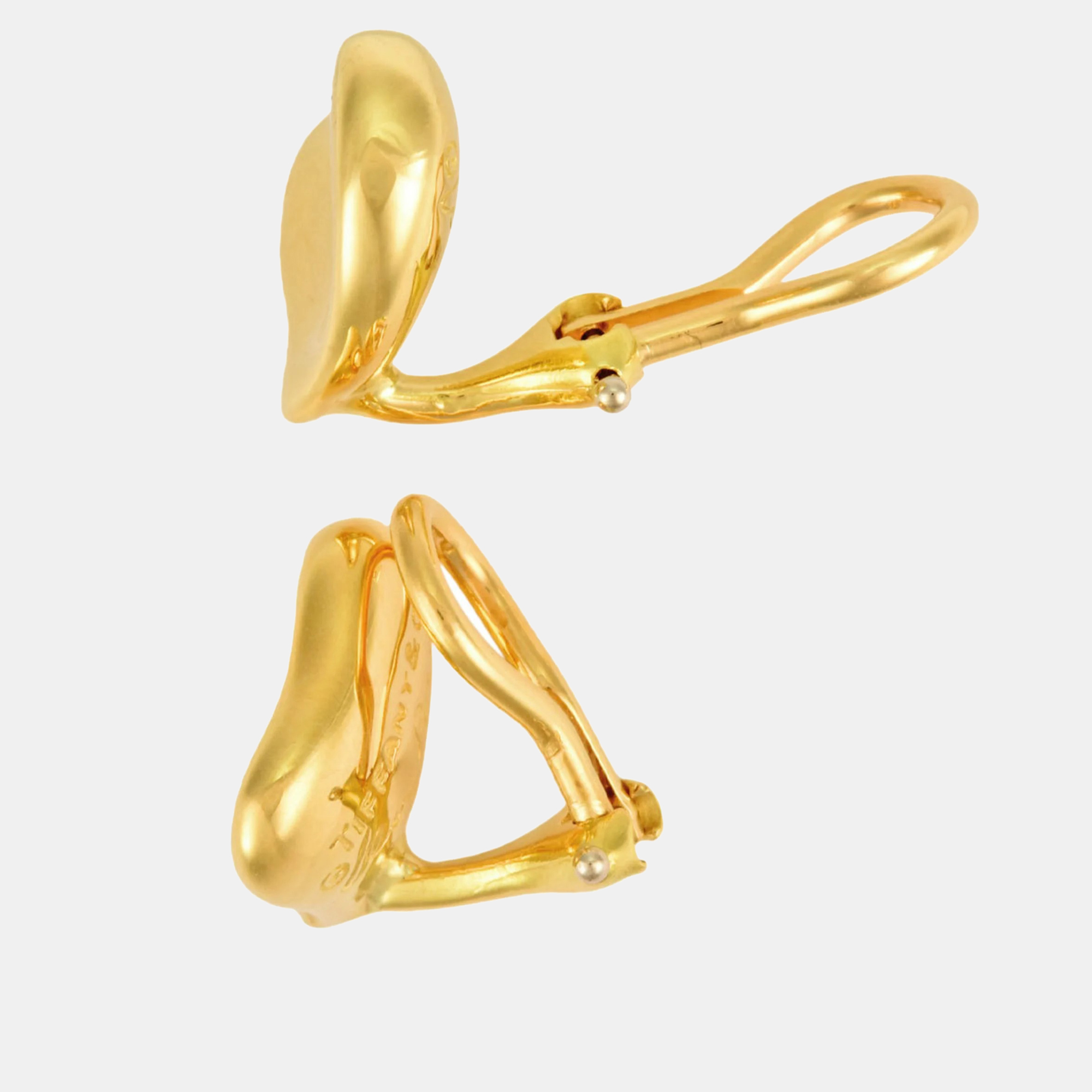Tiffany & Co. 18K Yellow Gold Elsa Peretti Full Heart Clip On Earrings