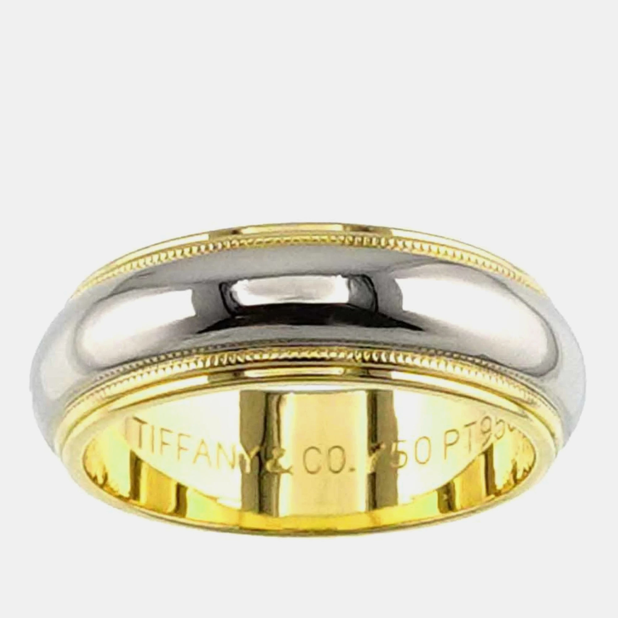

Tiffany & Co. 18K Yellow Gold and Platinum Two-Tone Milgrain Wedding Band Ring EU 50