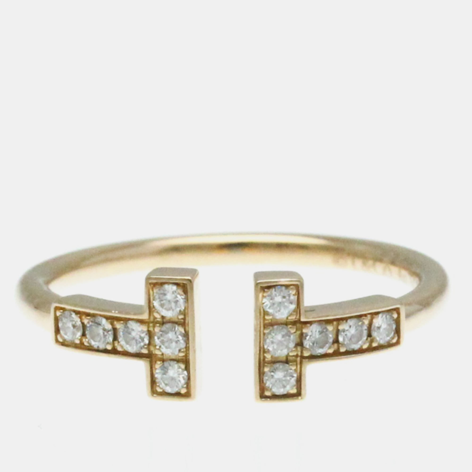 Tiffany & co. 18k rose gold and diamond tiffany t wire ring eu 50