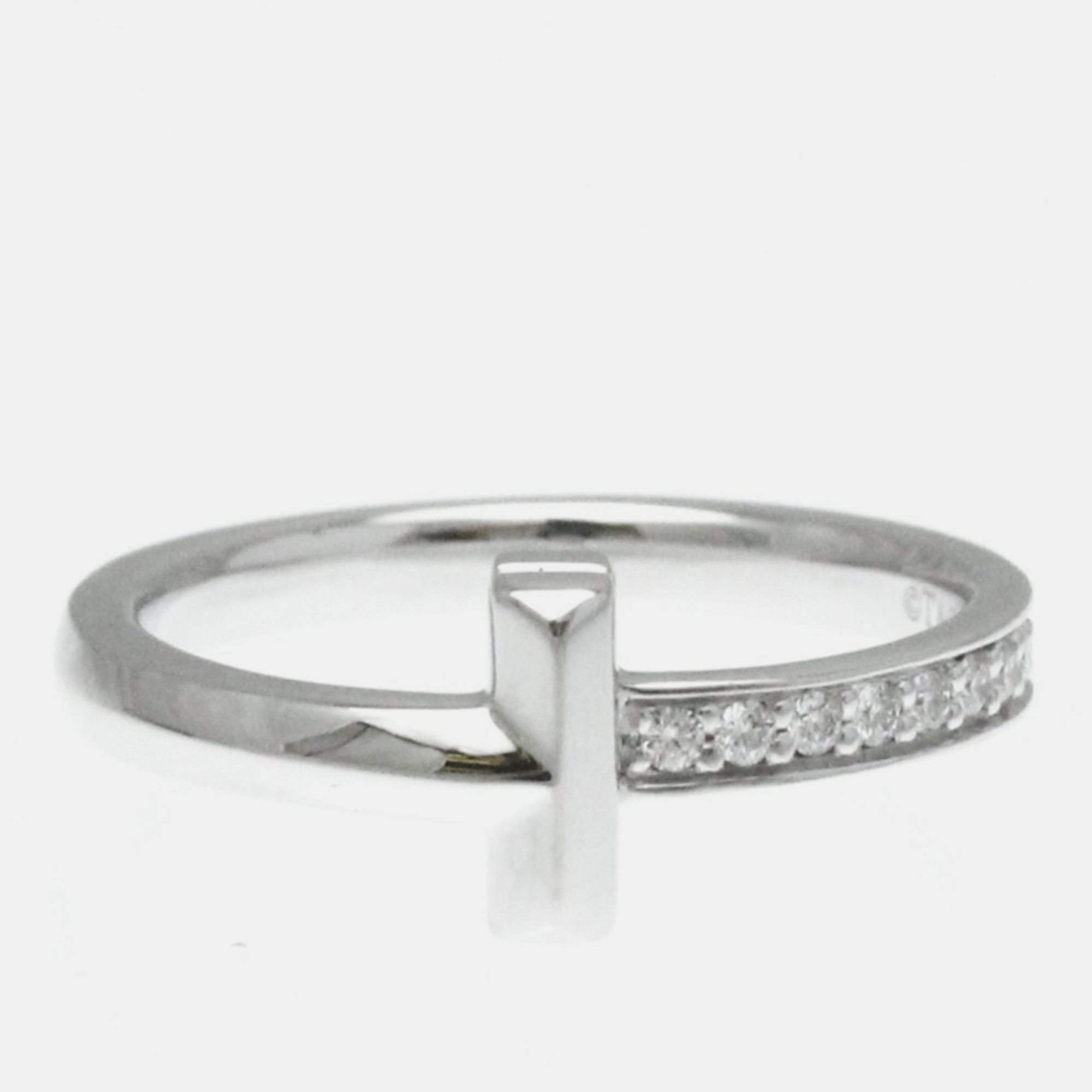 Tiffany & co. 18k white gold and diamond tiffany t wire ring eu 50