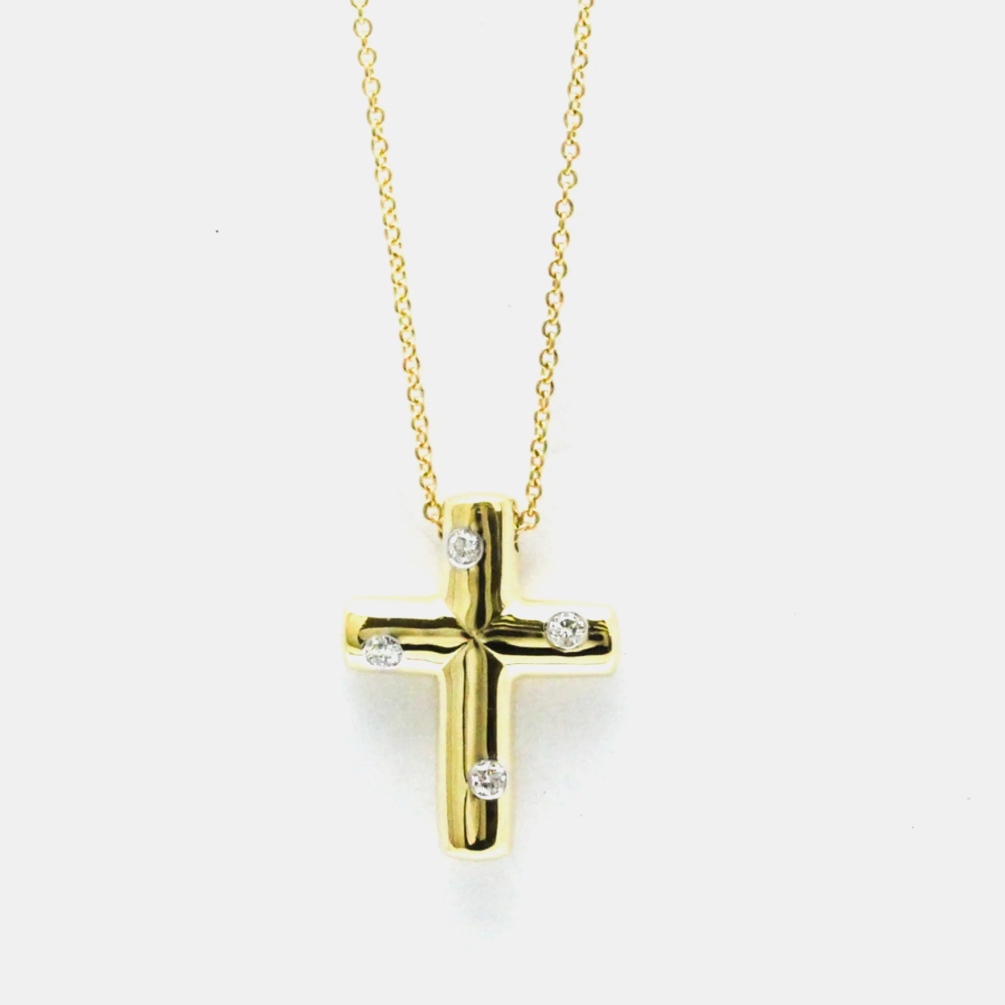 Tiffany & co. 18k yellow gold and diamond etoile cross pendant necklace