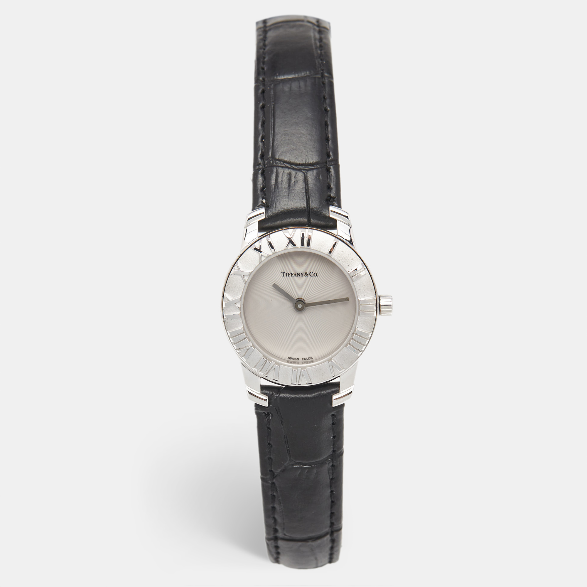 Tiffany & Co. Grey Sterling Silver Embossed Leather Atlas Women's Wristwatch, Black
Tiffany & Co. Grey Sterling Silver Embossed Leather Atlas Women's Wristwatch, Black