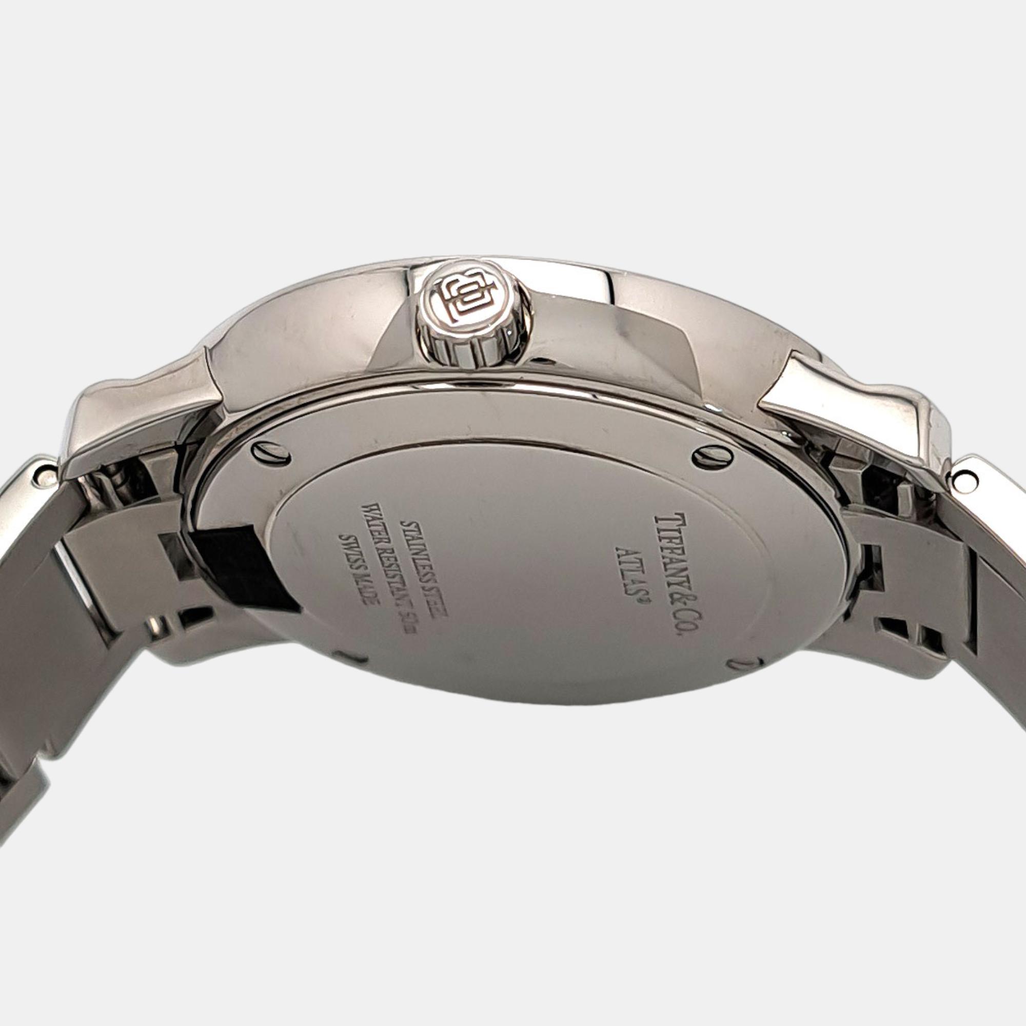 Tiffany & Co. Blue Stainless Steel Atlas Quartz Women's Wristwatch 31 Mm