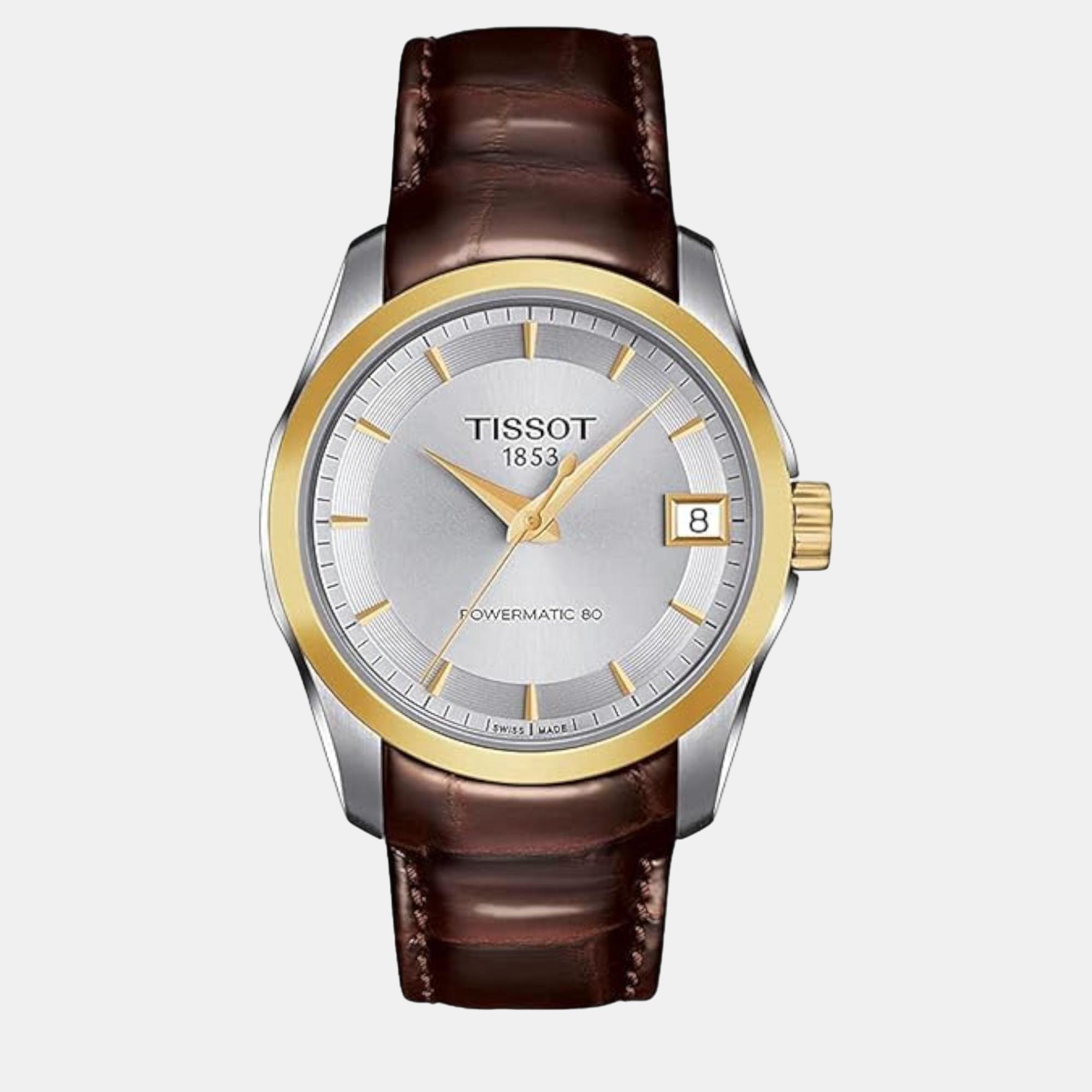 Tissot brown couturier silver watch t035.207.26.031.00 32mm