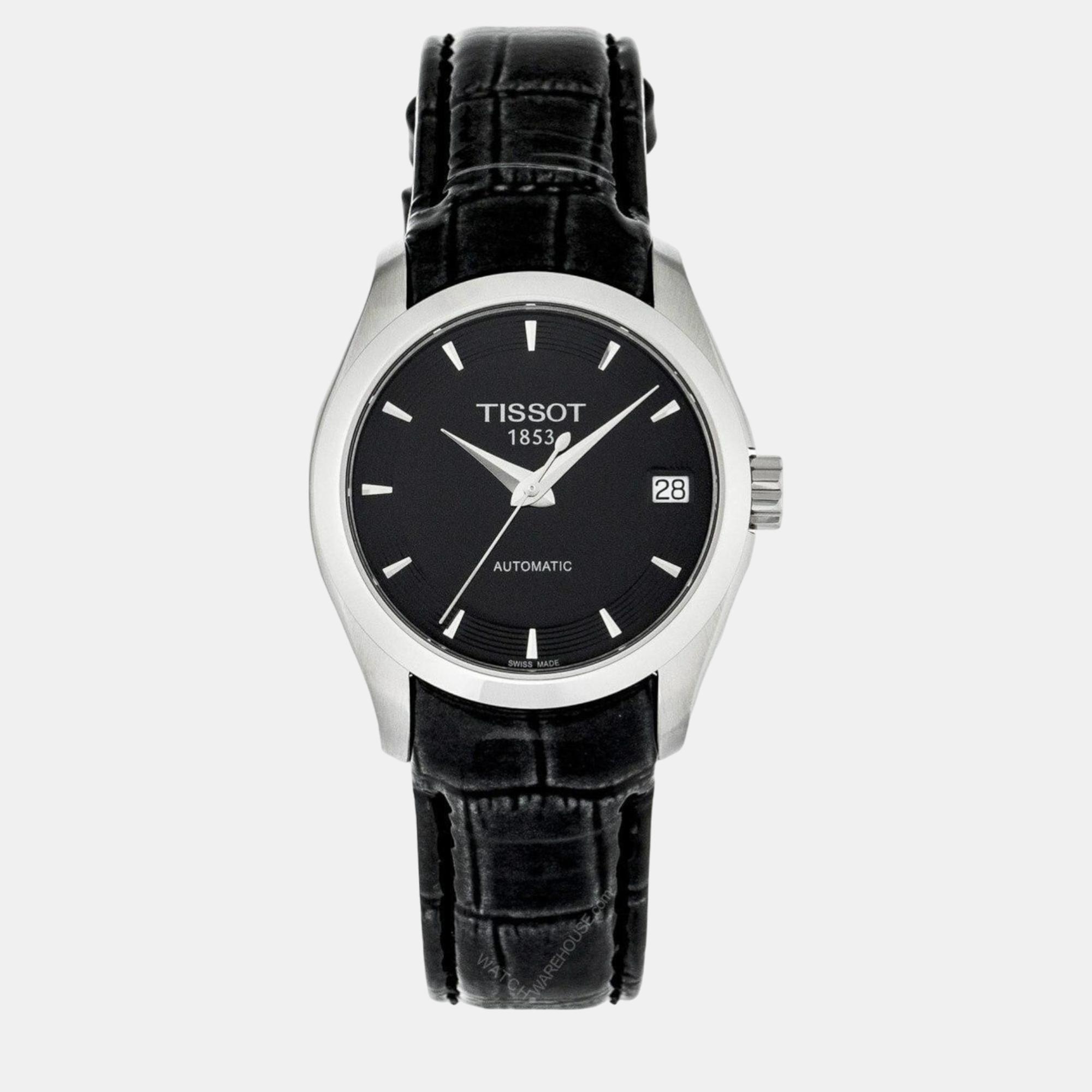 Tissot couturier black leather automatic watch t0352071605100 33mm