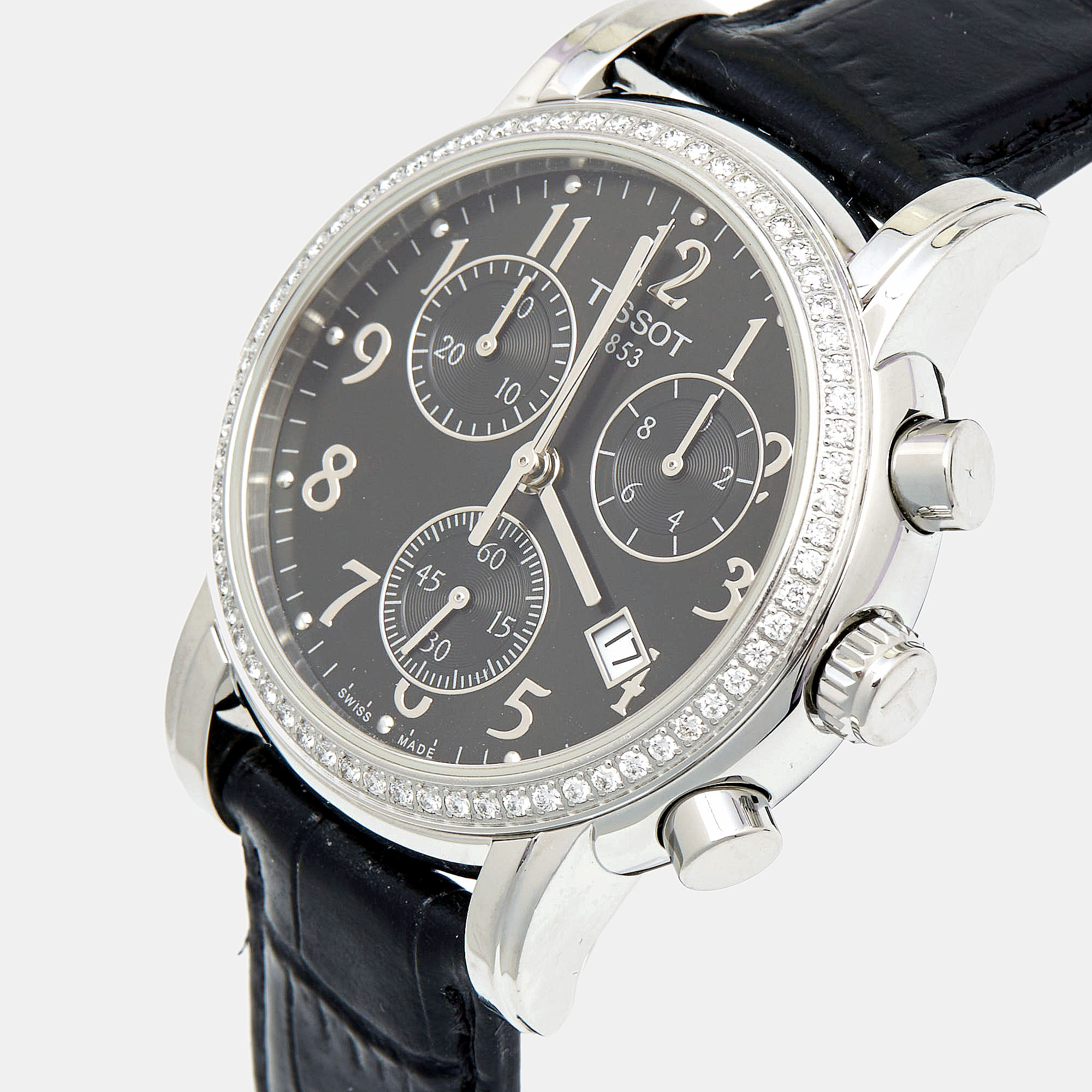 Tissot Black Stainless Steel Diamond Leather Dressport T050.217.16.052.01 Women's Wristwatch
Tissot Black Stainless Steel Diamond Leather Dressport T050.217.16.052.01 Women's Wristwatch