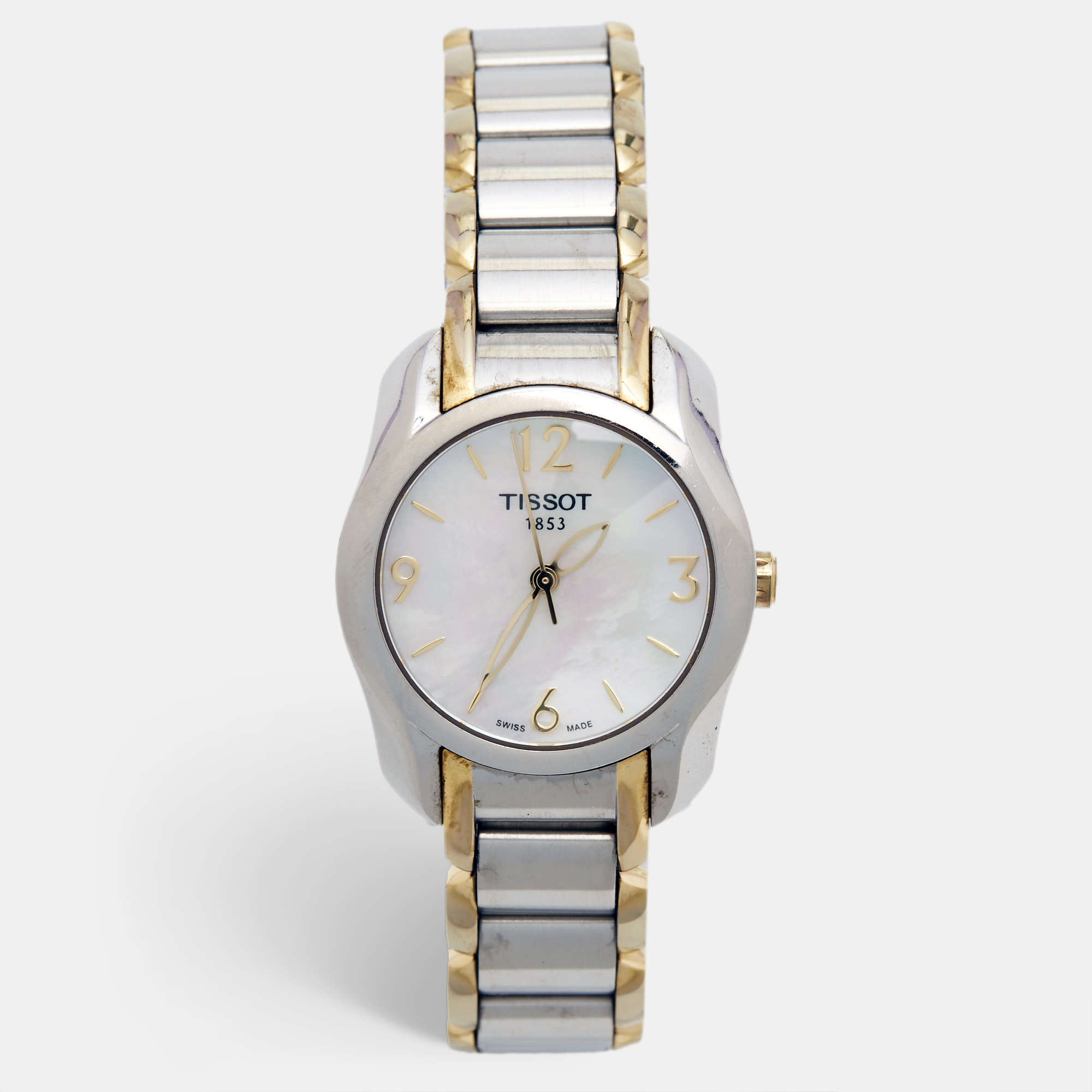 Tissot mother of pearl two tone stainless steel t-wave t023210a women's wristwatch 28 mm