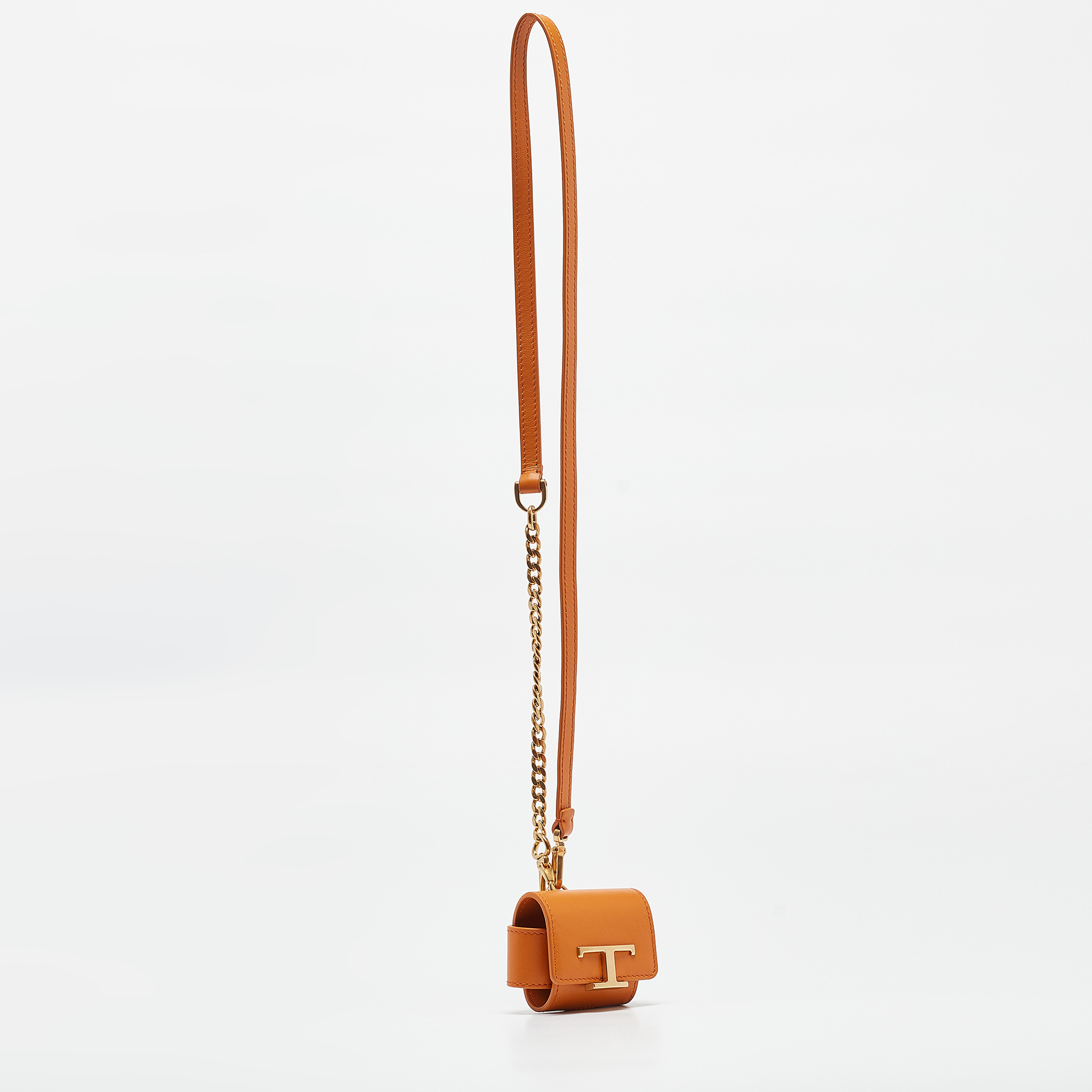 Tod's Orange Leather Timeless Airpods Case With Strap