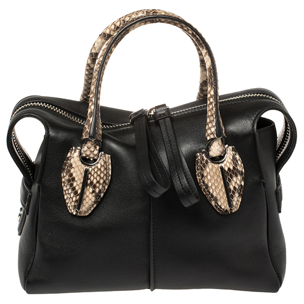 Tod's Black Leather And Grey Python D-Styling Mini Convertible Satchel