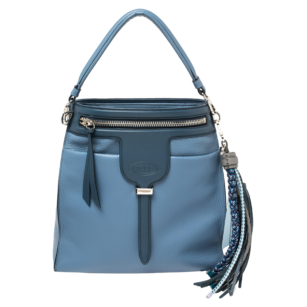 Tod's Blue Leather Thea Bucket Bag