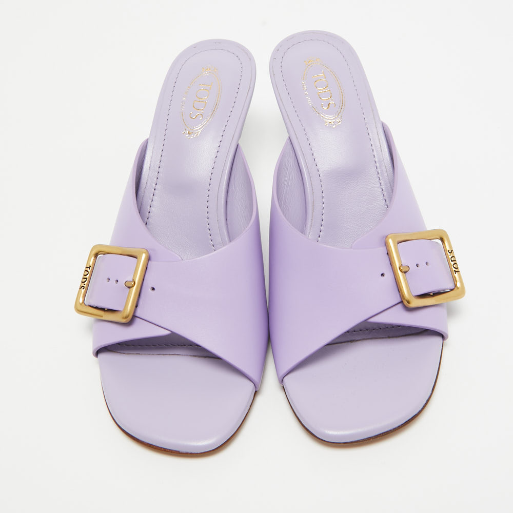 Tod's Purple Leather Slide Sandals Size 37.5