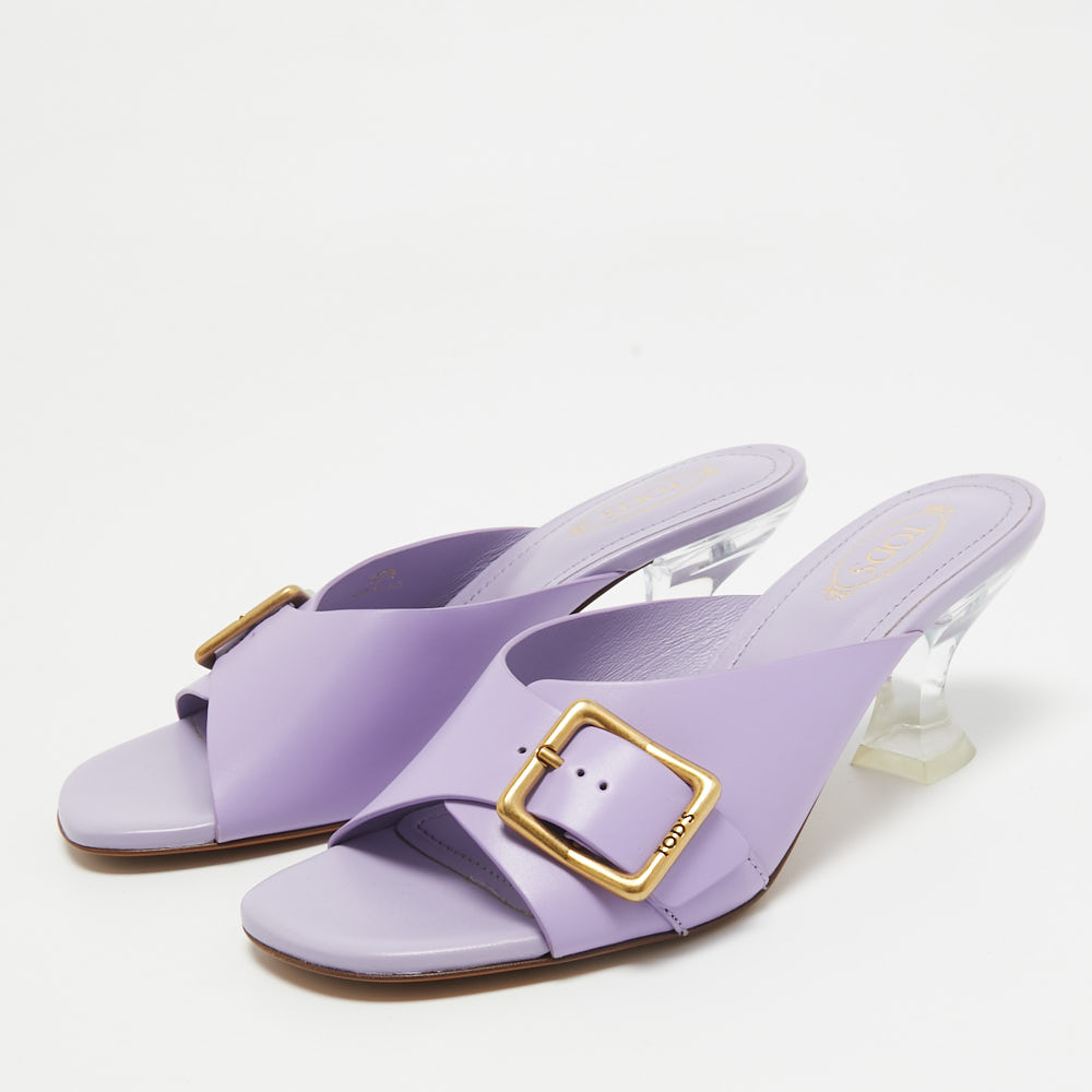 Tod's Purple Leather Slide Sandals Size 37.5